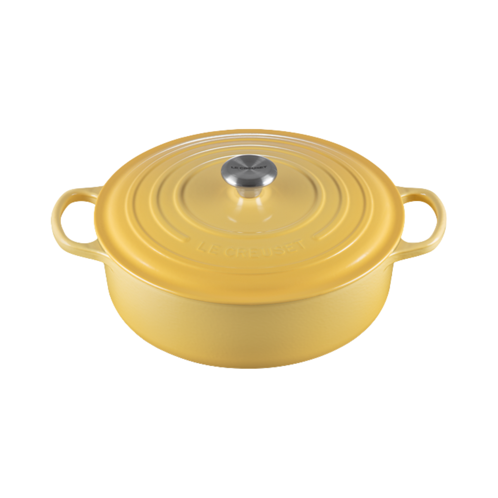 Le Creuset cocotte ronde peu profonde Camomille 6,2 L en fonte émaillée avec poignées larges et couvercle ajusté