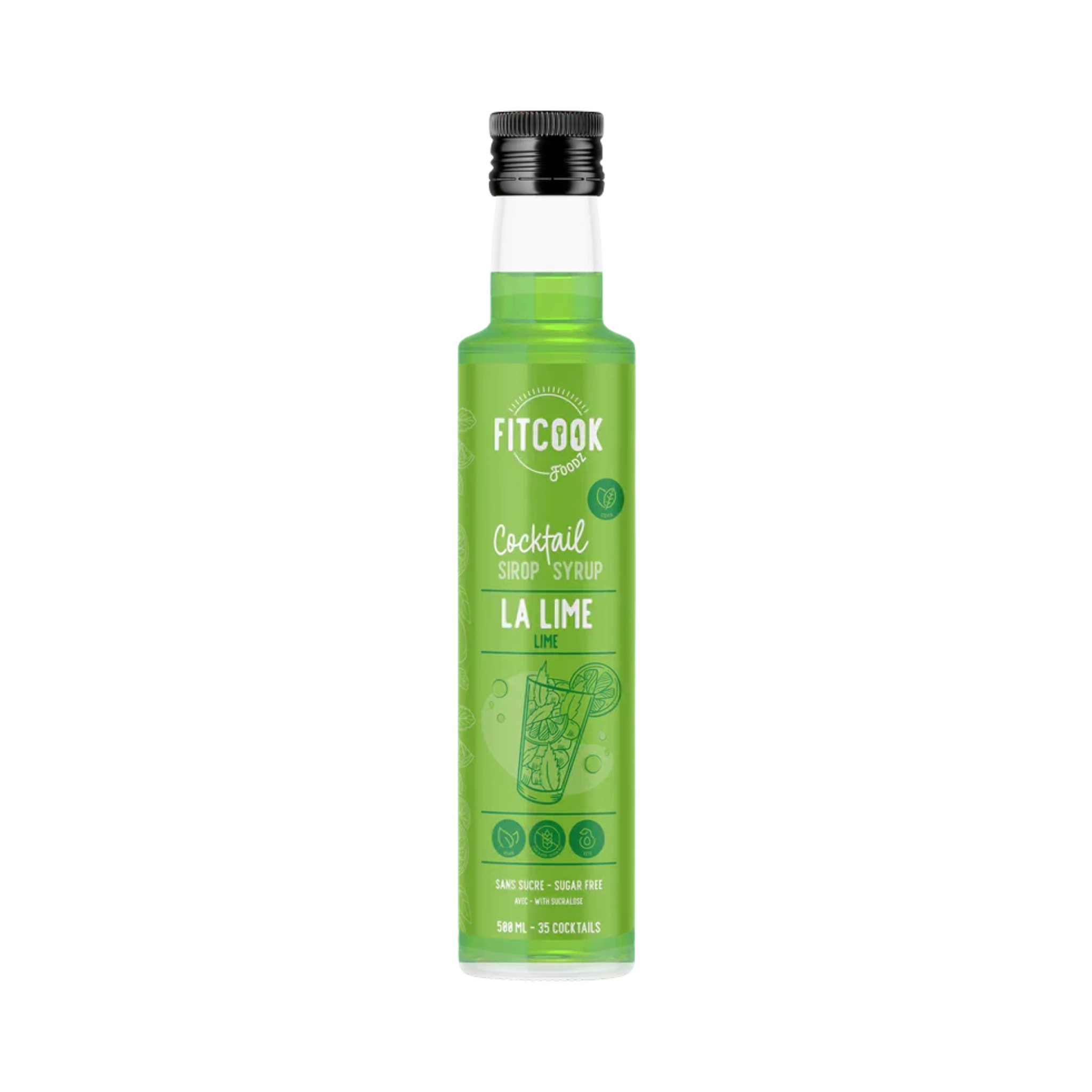 Bouteille de sirop à la lime sans sucre FitCook Foodz 500 ml pour cocktails et mocktails