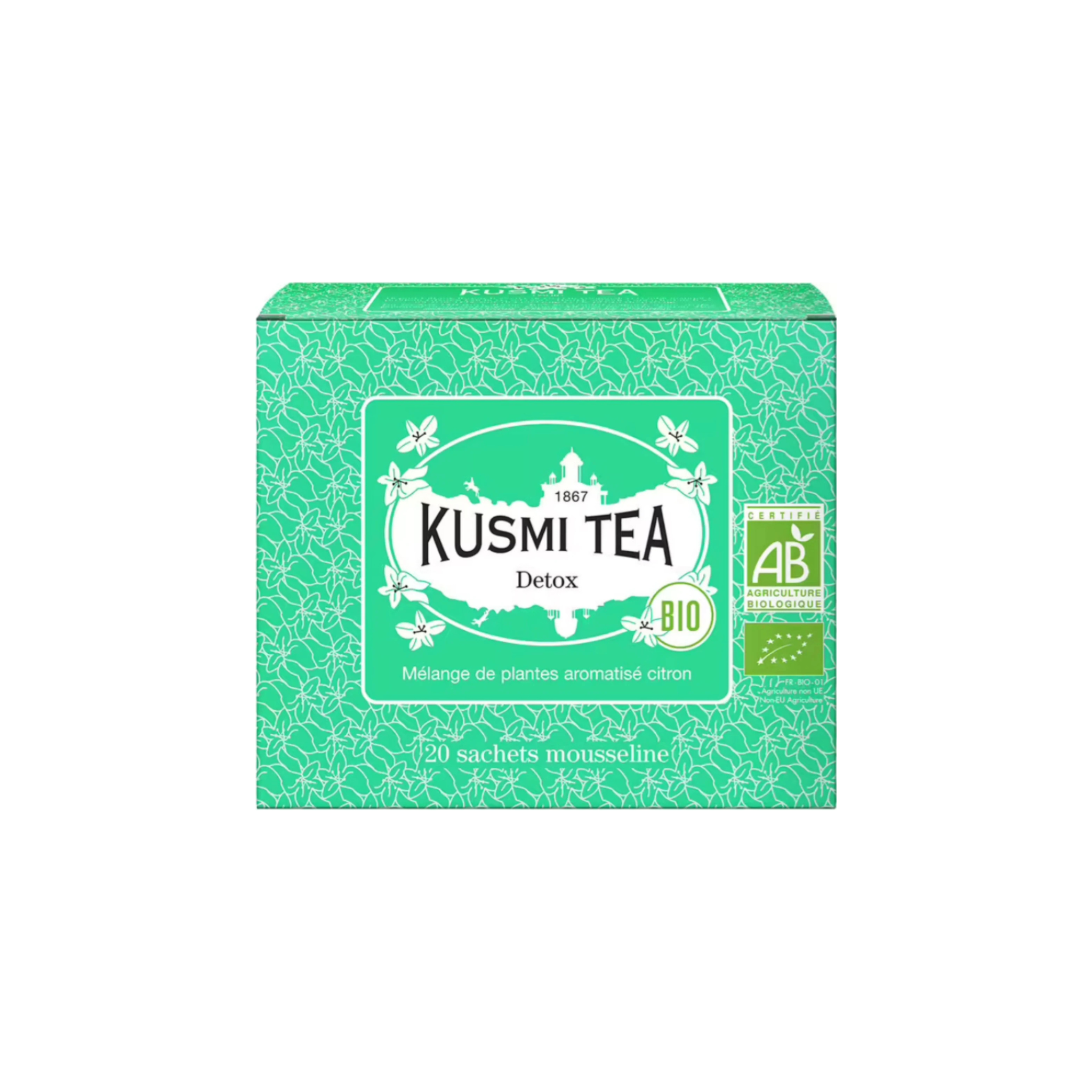 Ensemble de 20 sachets de thé bio détox Kusmi Tea avec citron et maté