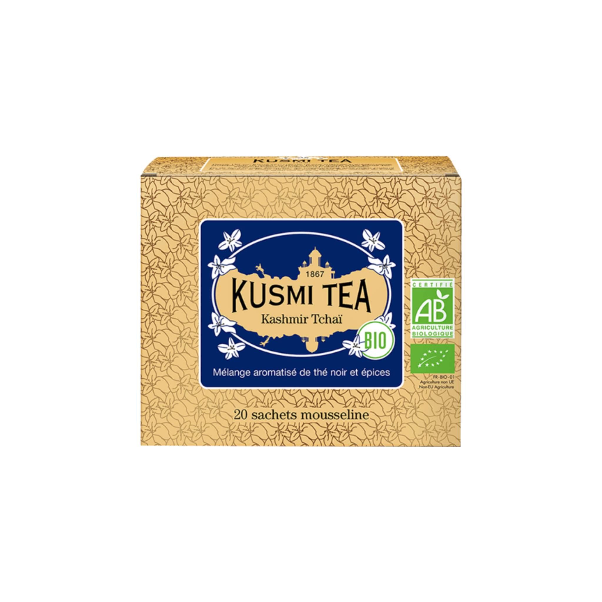 Ensemble de 20 sachets de thé noir bio Kashmir Tchaï épicé Kusmi Tea