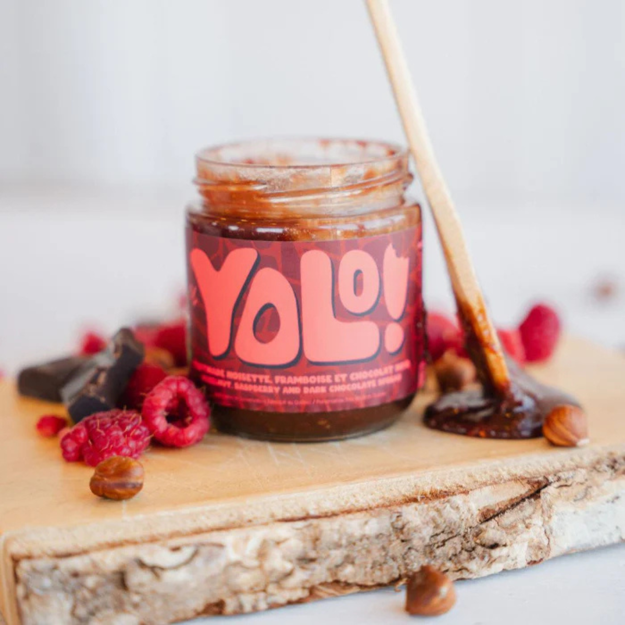 Tartinade noisette, framboise et chocolat noir 250 g - Yolo!