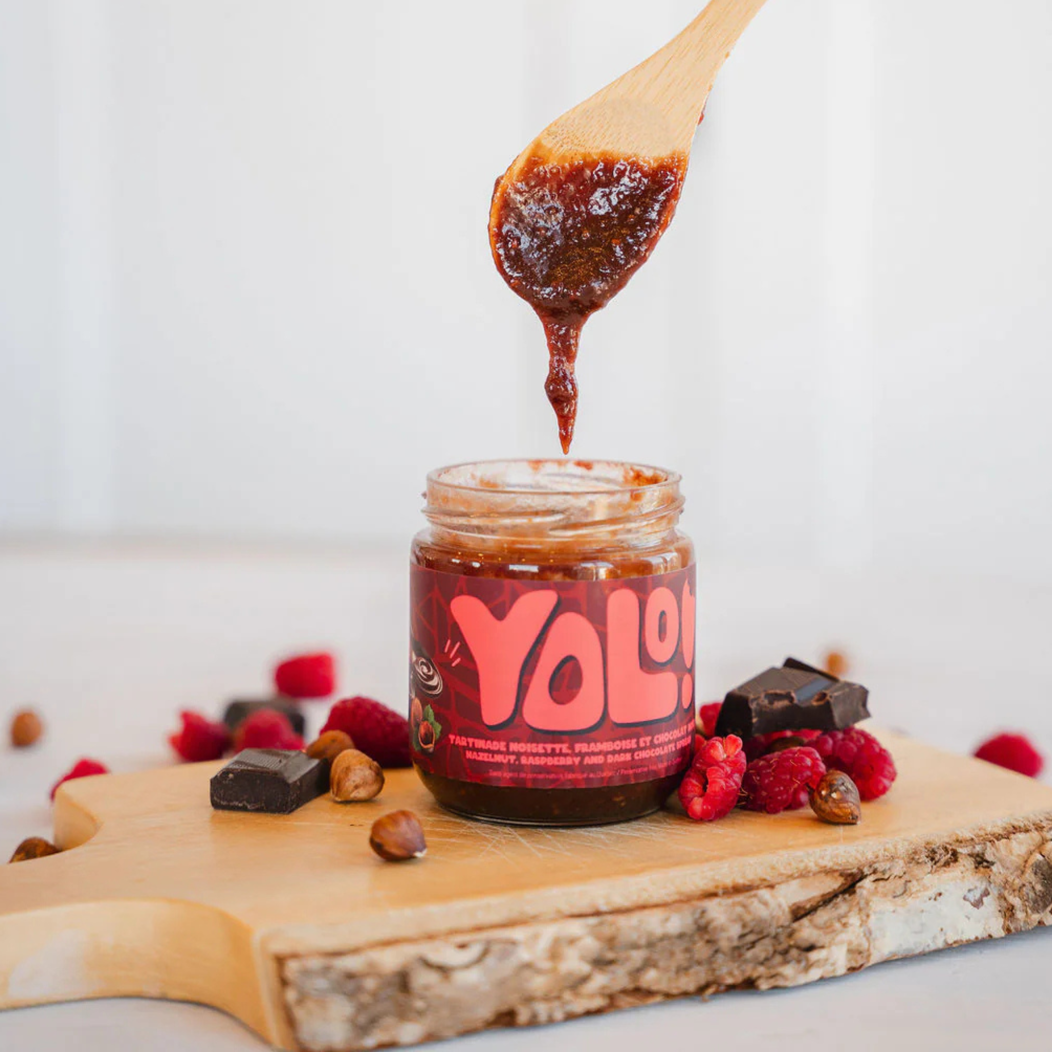 Tartinade noisette, framboise et chocolat noir 250 g - Yolo! Yolo!