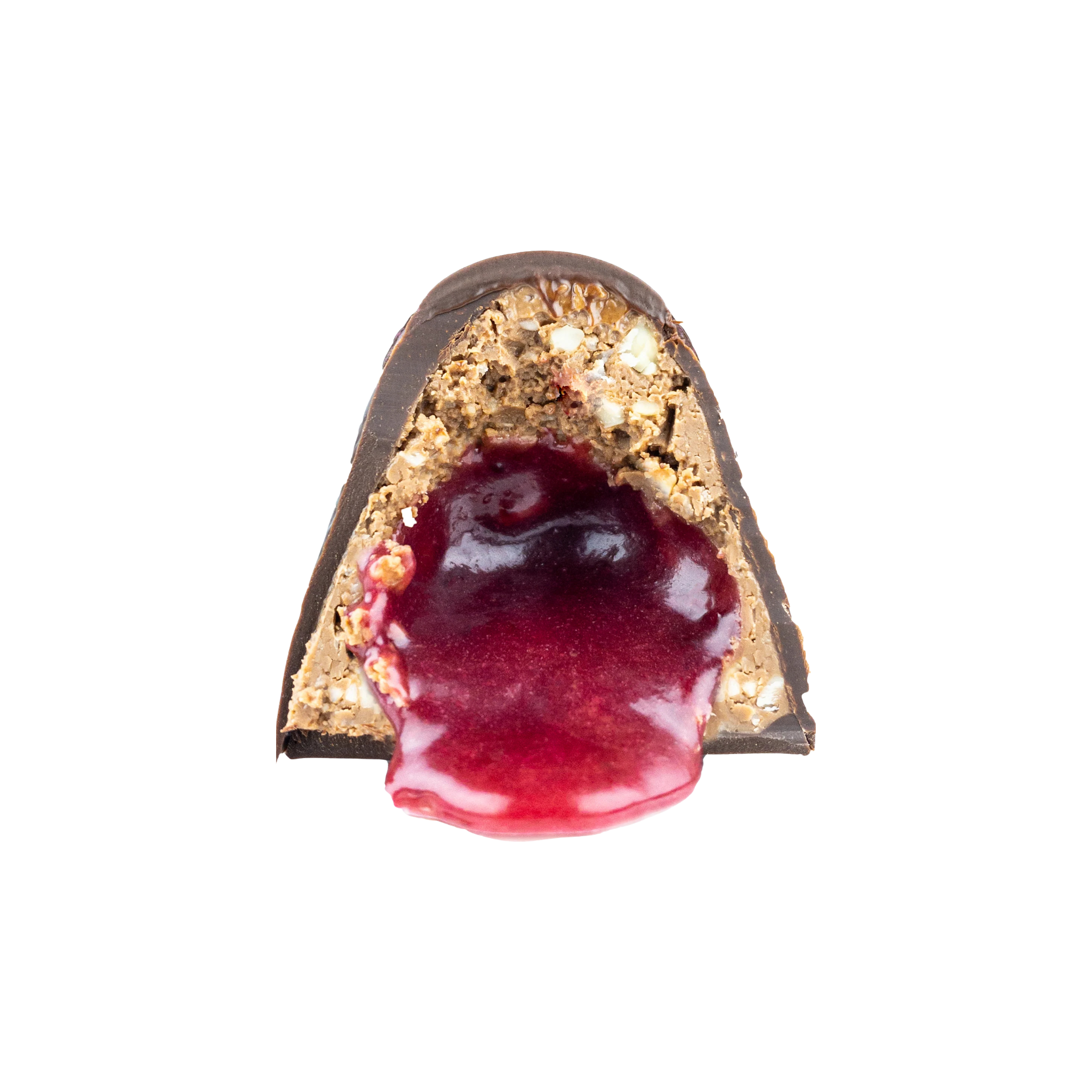 Chocolat Divine aux framboises 65 g with milk chocolate, hazelnut praline, and raspberry ganache.