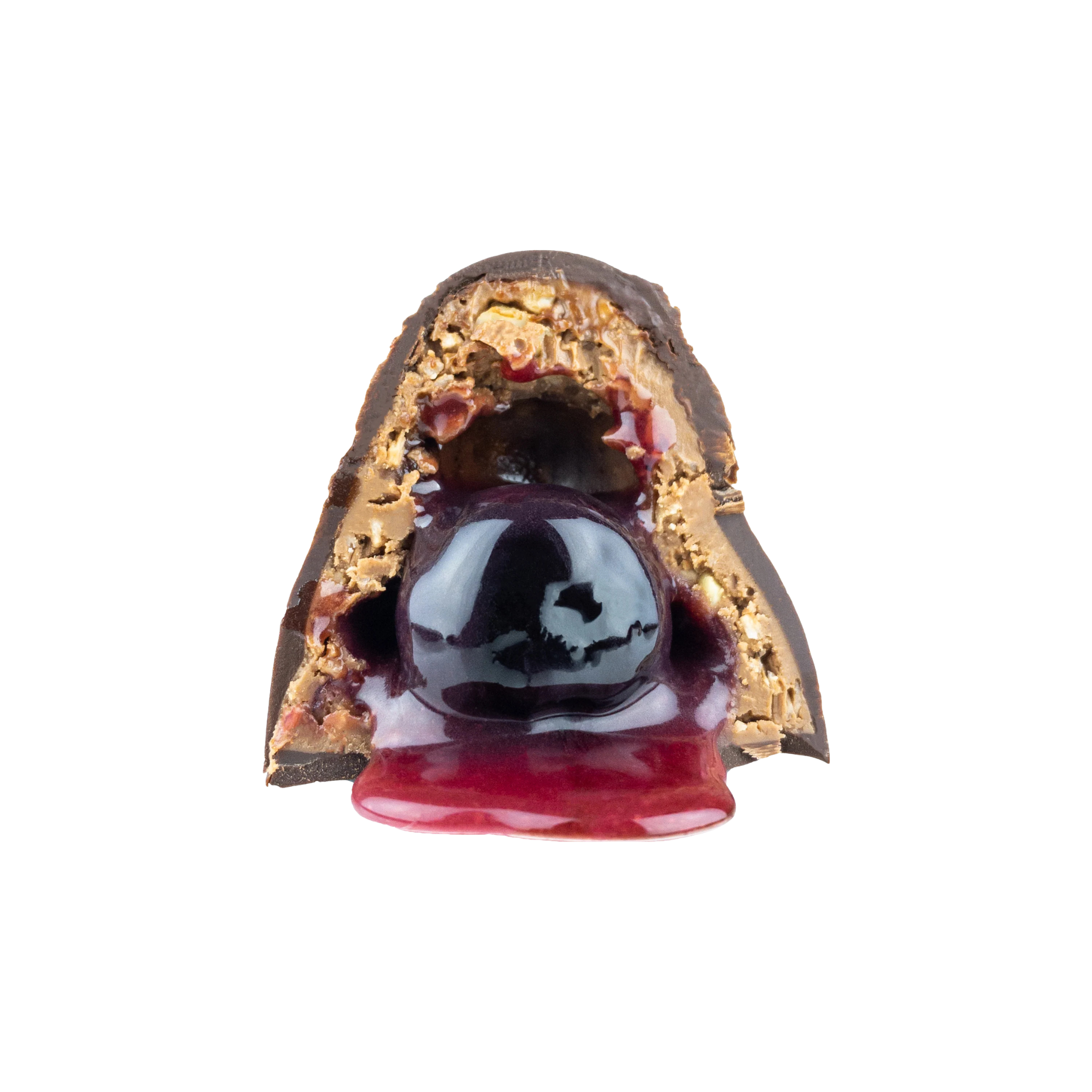 Chocolat Divine aux cerises 65g with Belgian milk chocolate, hazelnut praline, and amarena cherry ganache