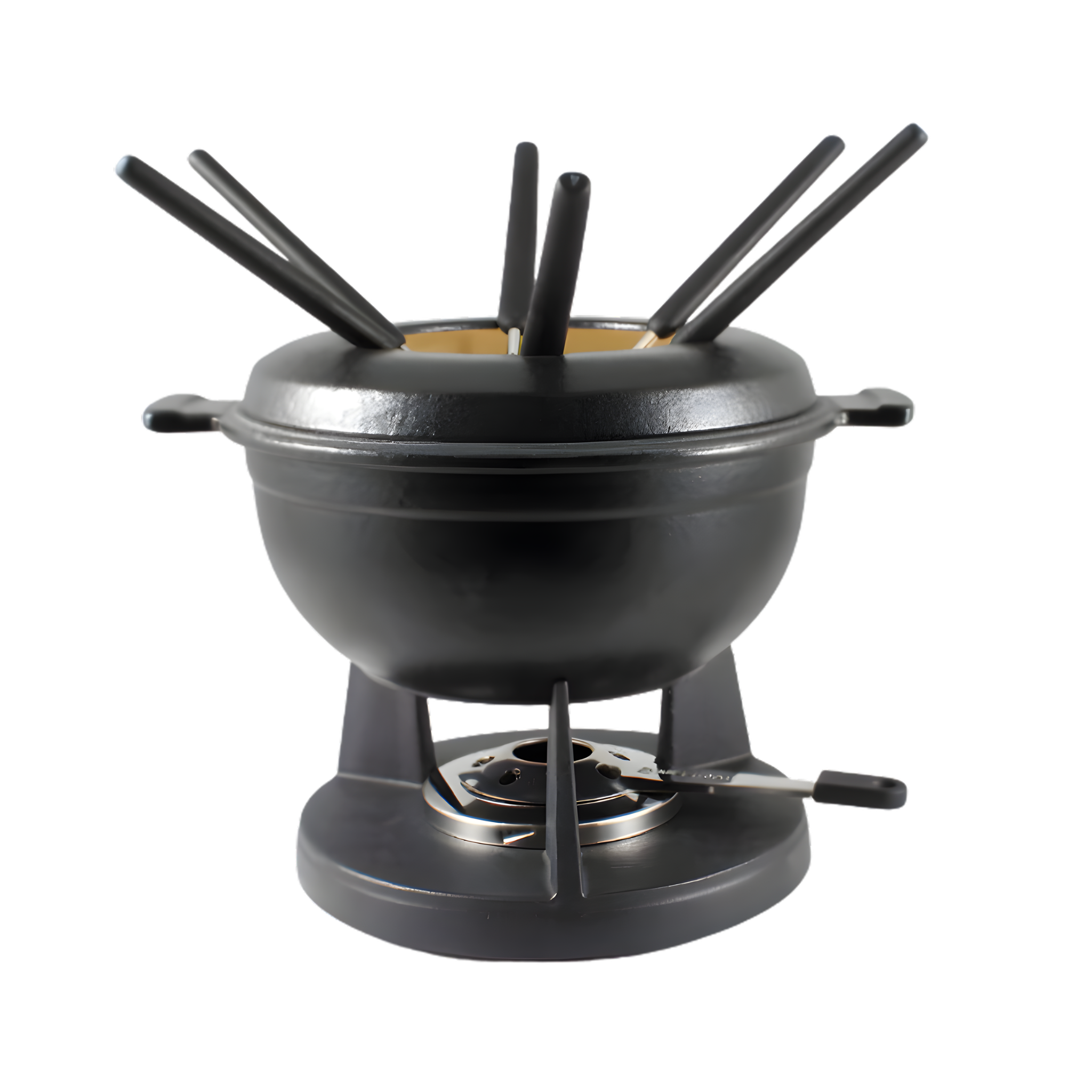 Ensemble à fondue Lucerne en fonte émaillée noir mat pour fondue au fromage et chocolat par Swissmar