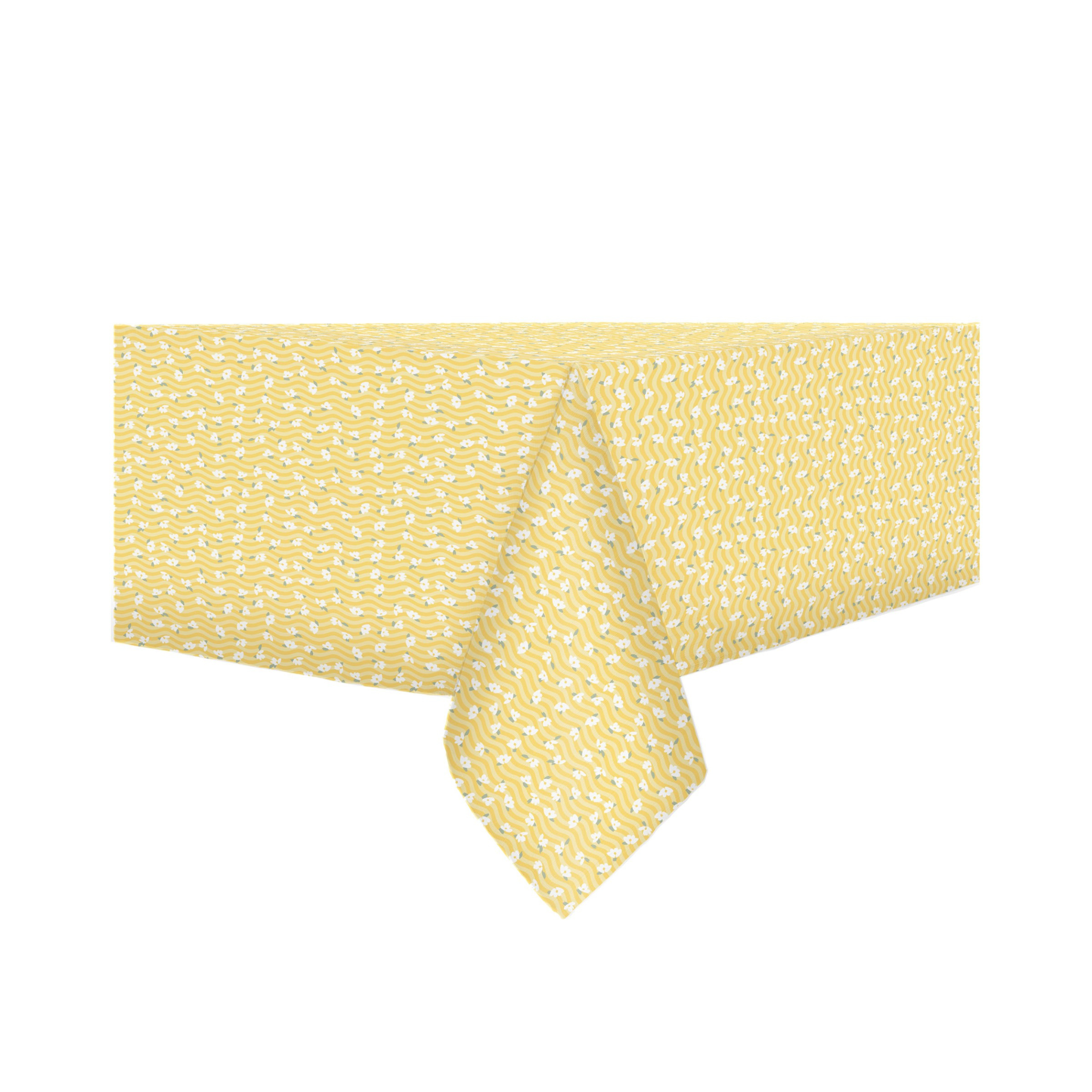 Nappe en polyester jaune à motif fleurs 60 x 84 po pour décoration de table estivale