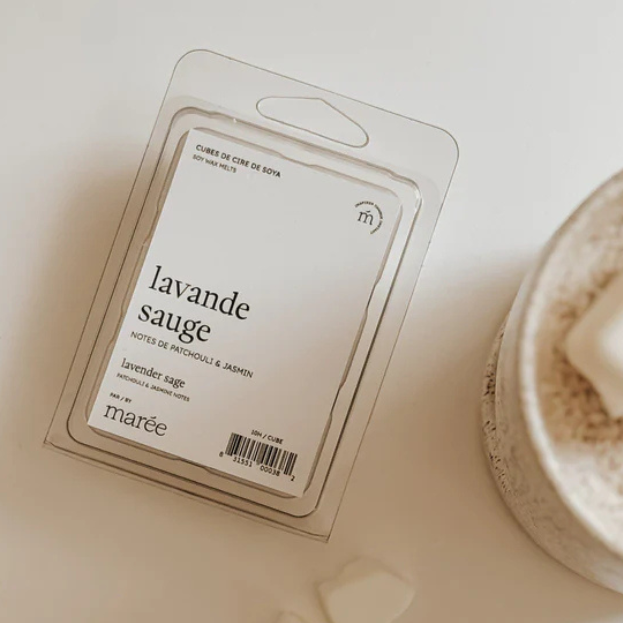 Cubes de cire de soya Lavande et sauge Marée Chandelles parfum apaisant et élégant