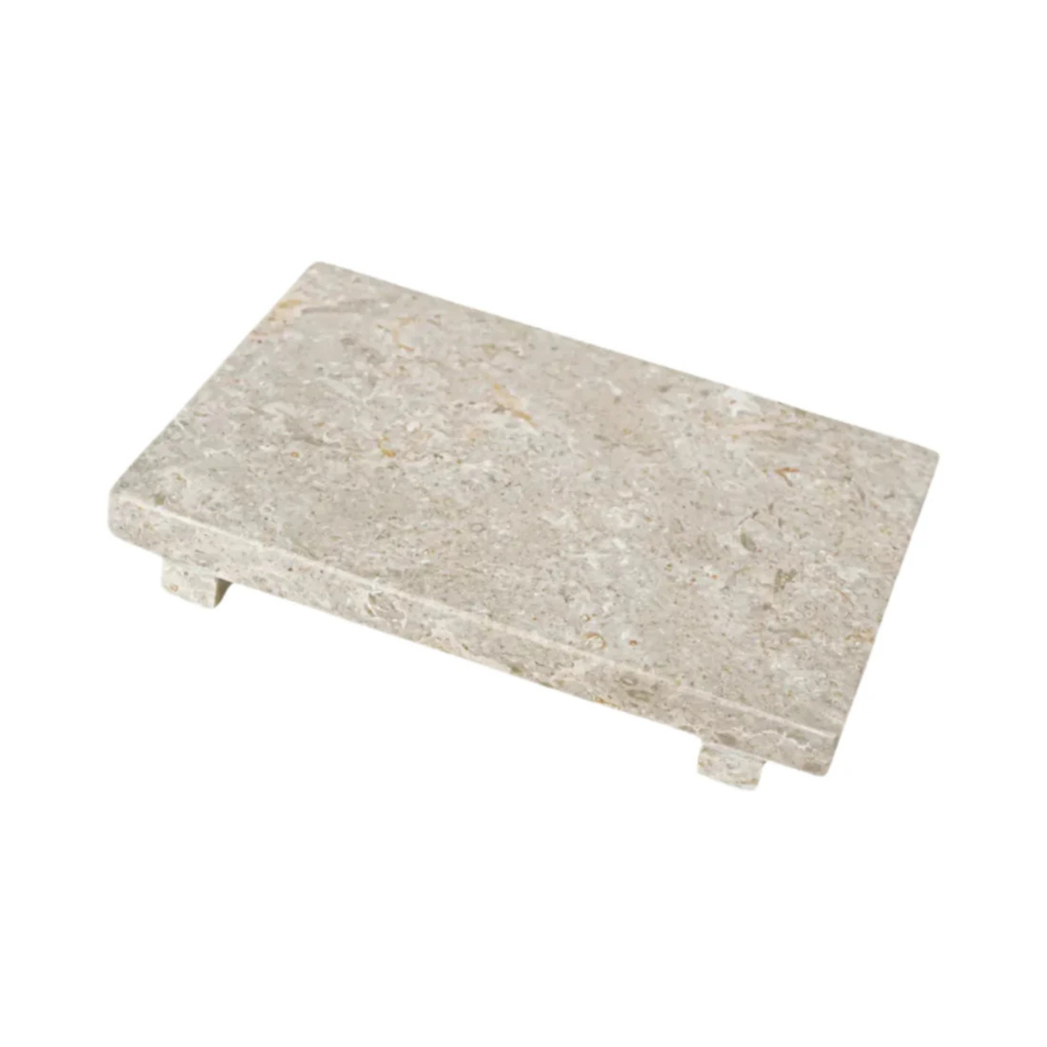 Grand plateau en marbre crème 43 cm surélevé pour présentation élégante de fromages et décorations