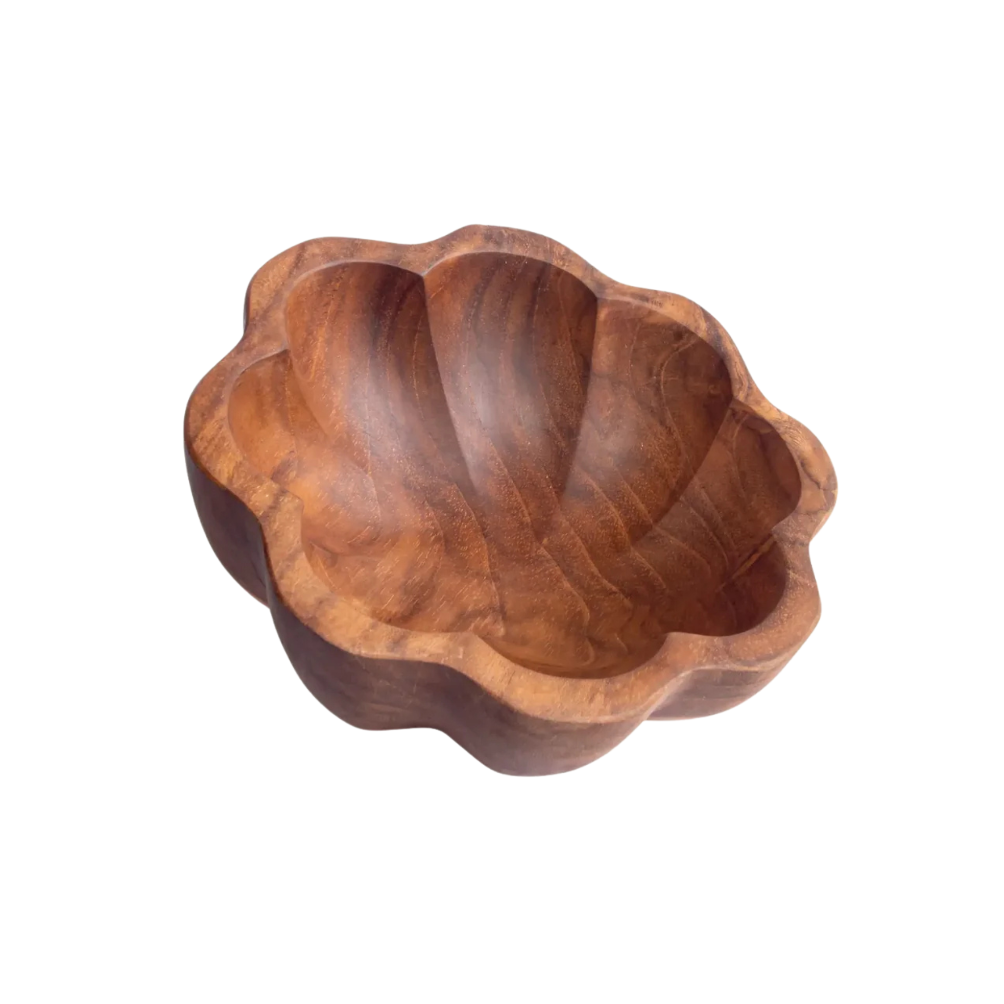 Bol en bois de teck sculpté en forme de fleur décoratif