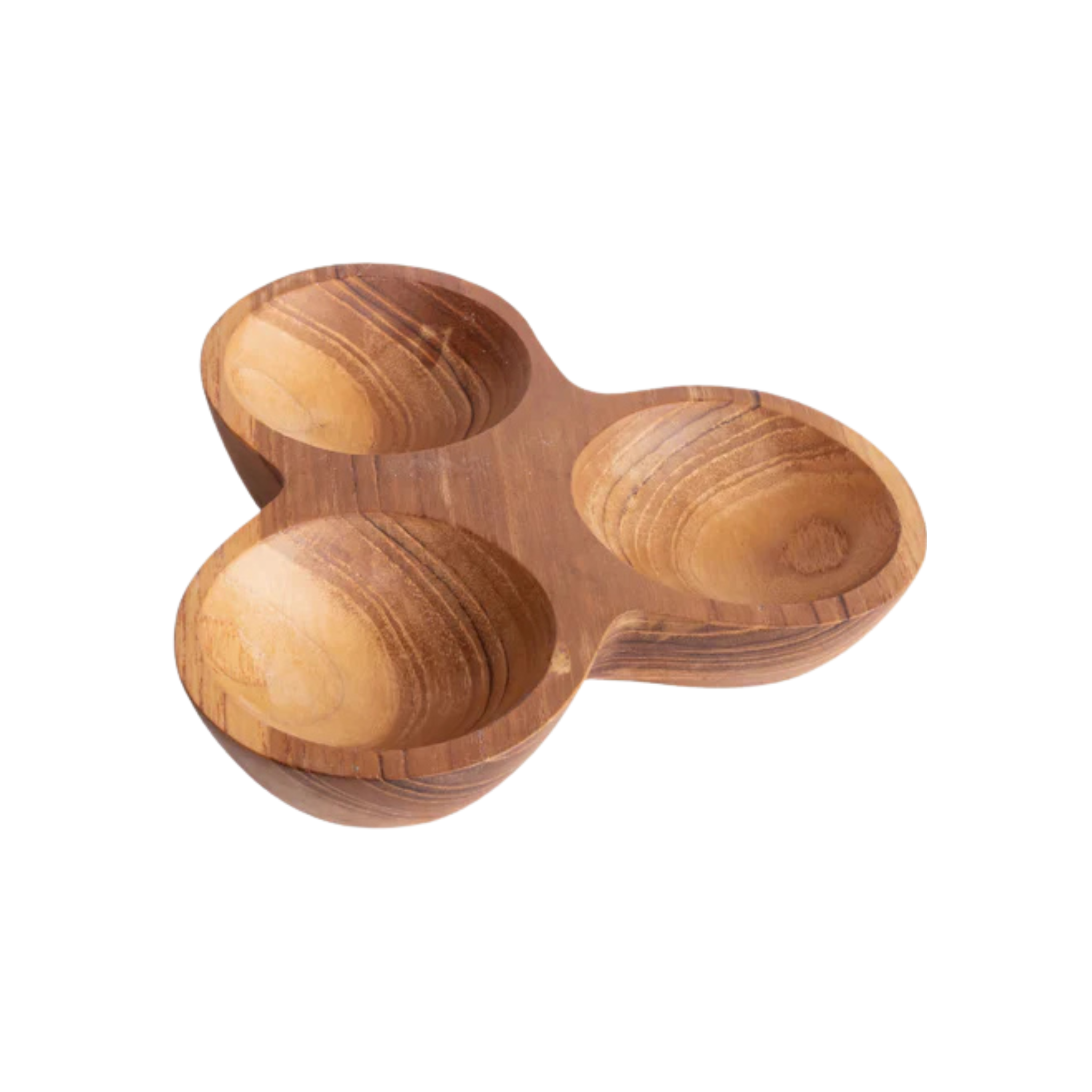Bol en bois de teck à 3 compartiments artisanal et naturel pour encas et décoration