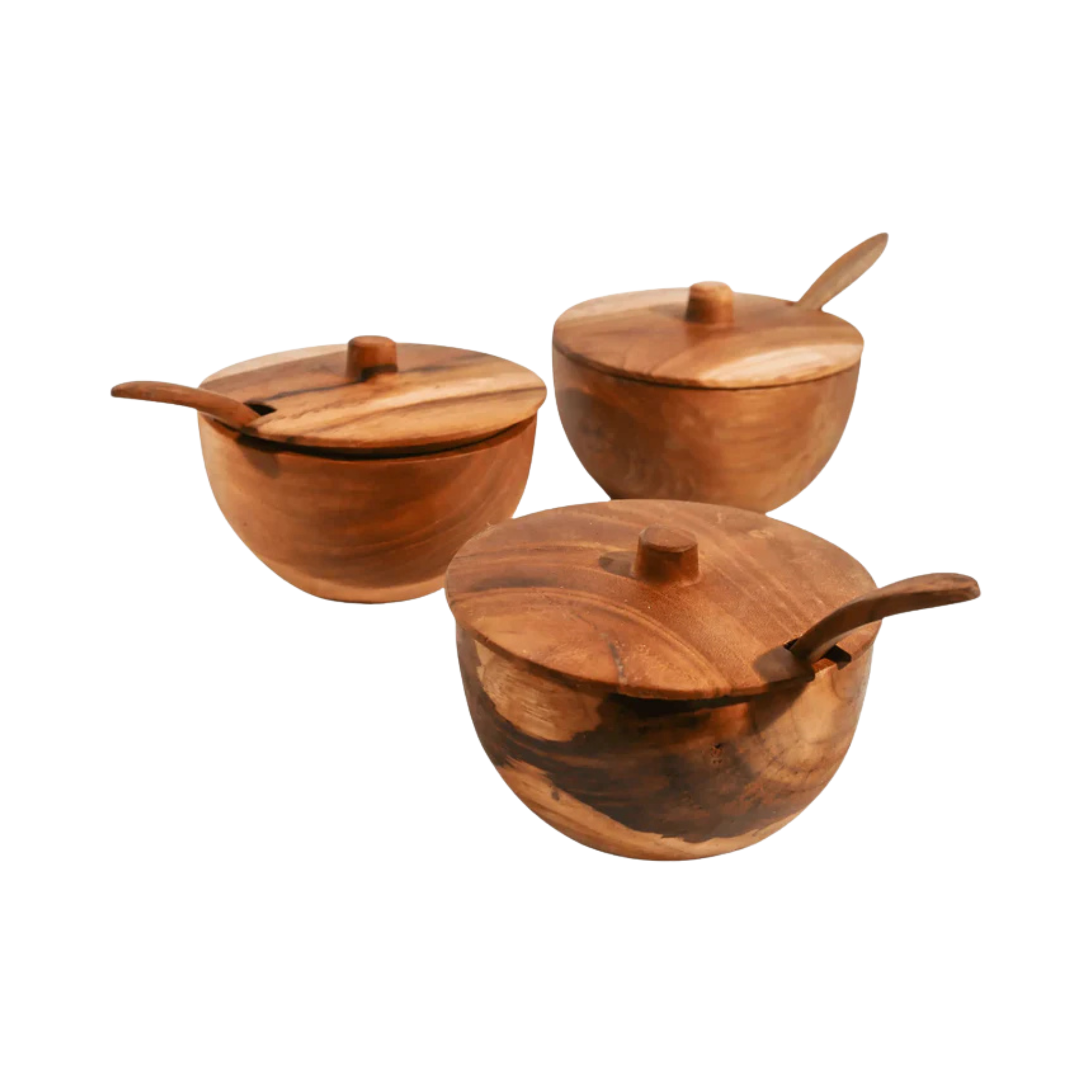 Set of 3 teak wood spice jars - Crusoe