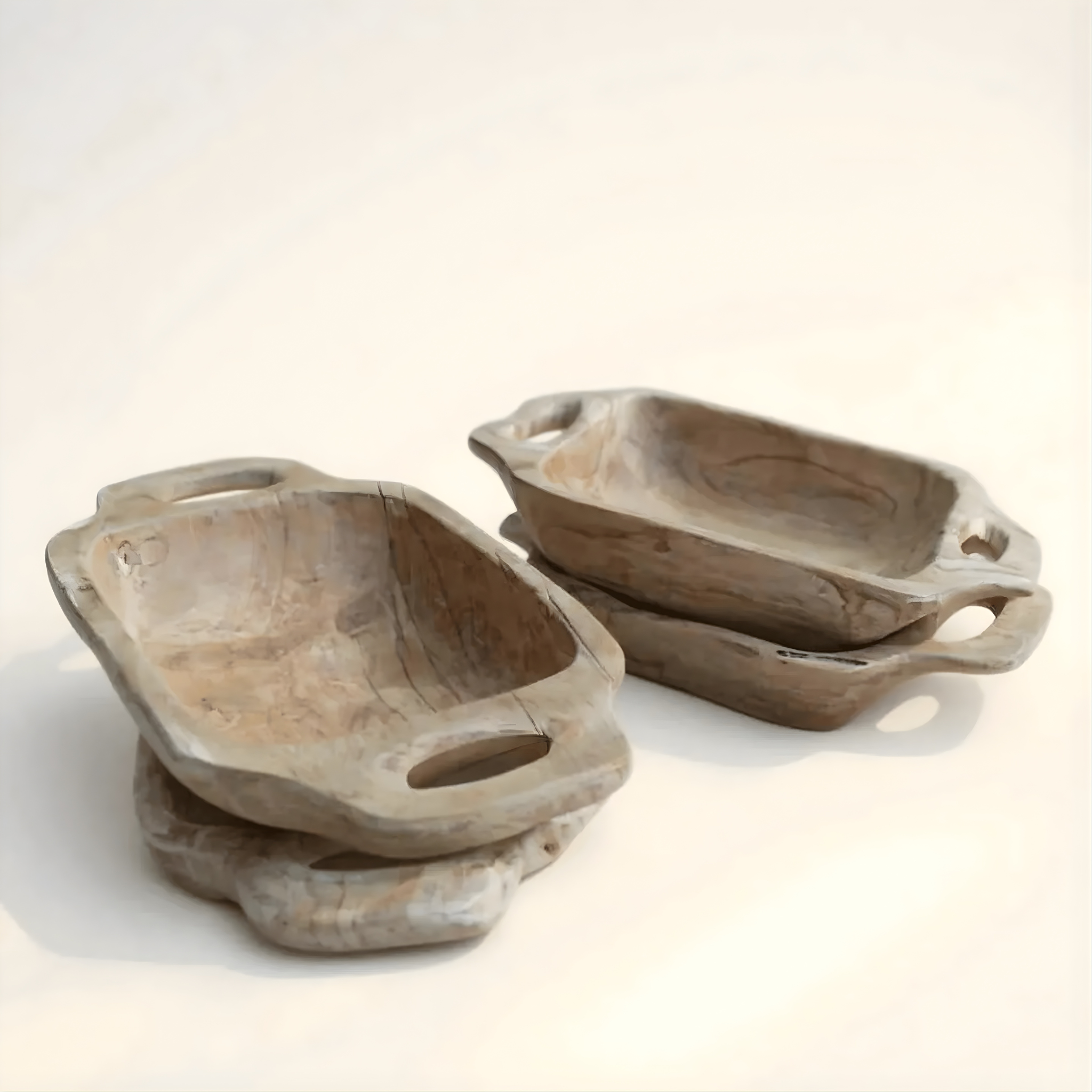 Grand bol en bois massif de teck avec poignées au style rustique