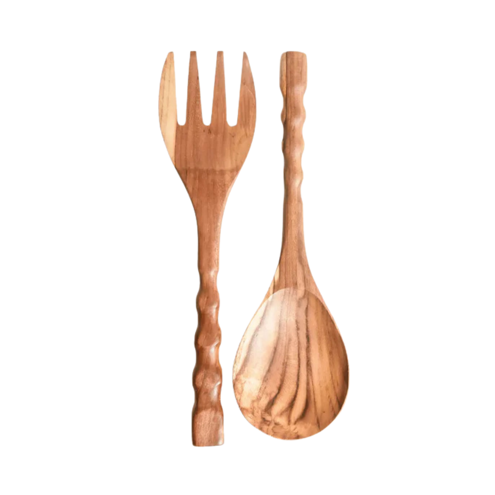 Ensemble fourchette et cuillère à salade en bois de teck fait main robuste et durable