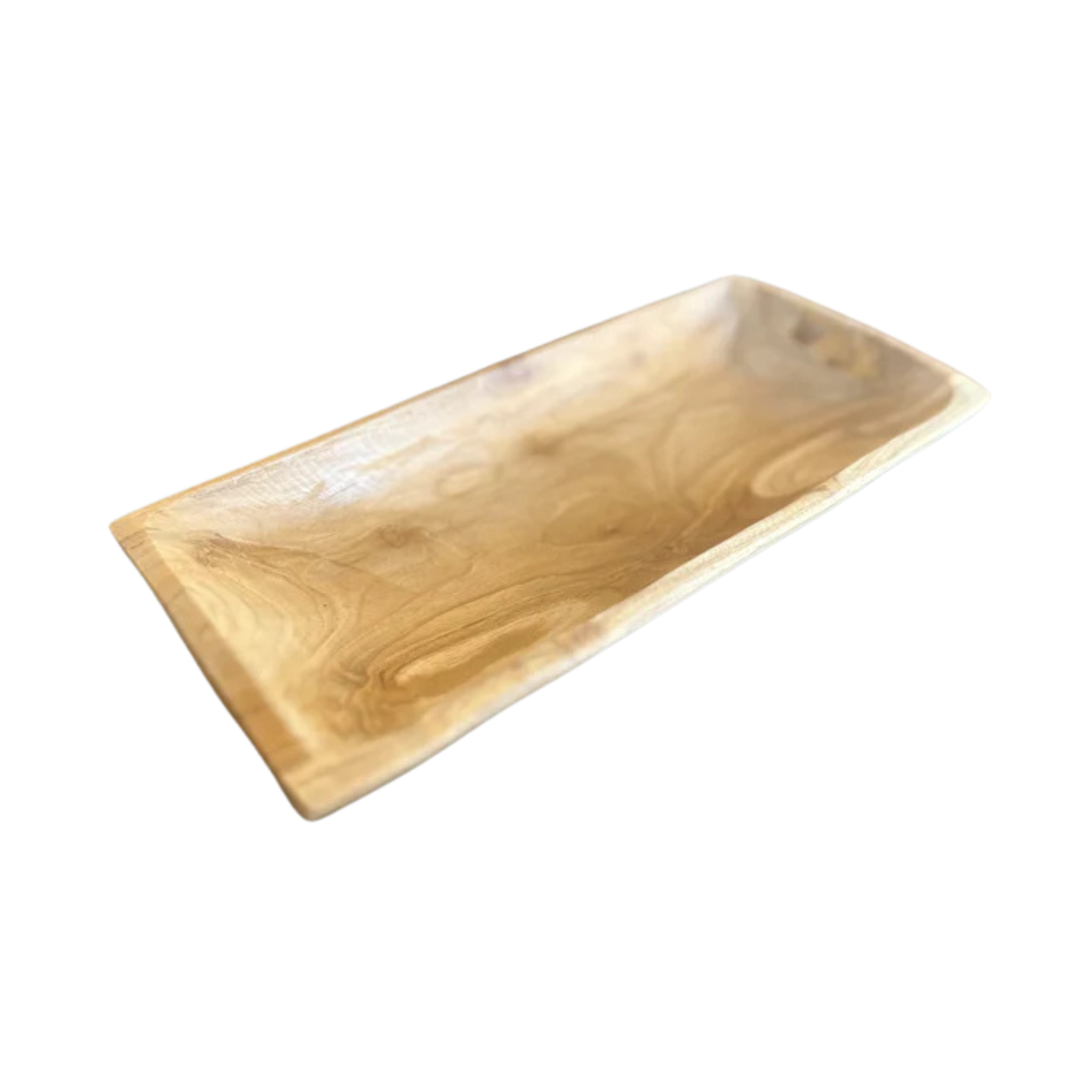 Plateau de service rectangulaire en bois de teck taillé à la main 28 cm