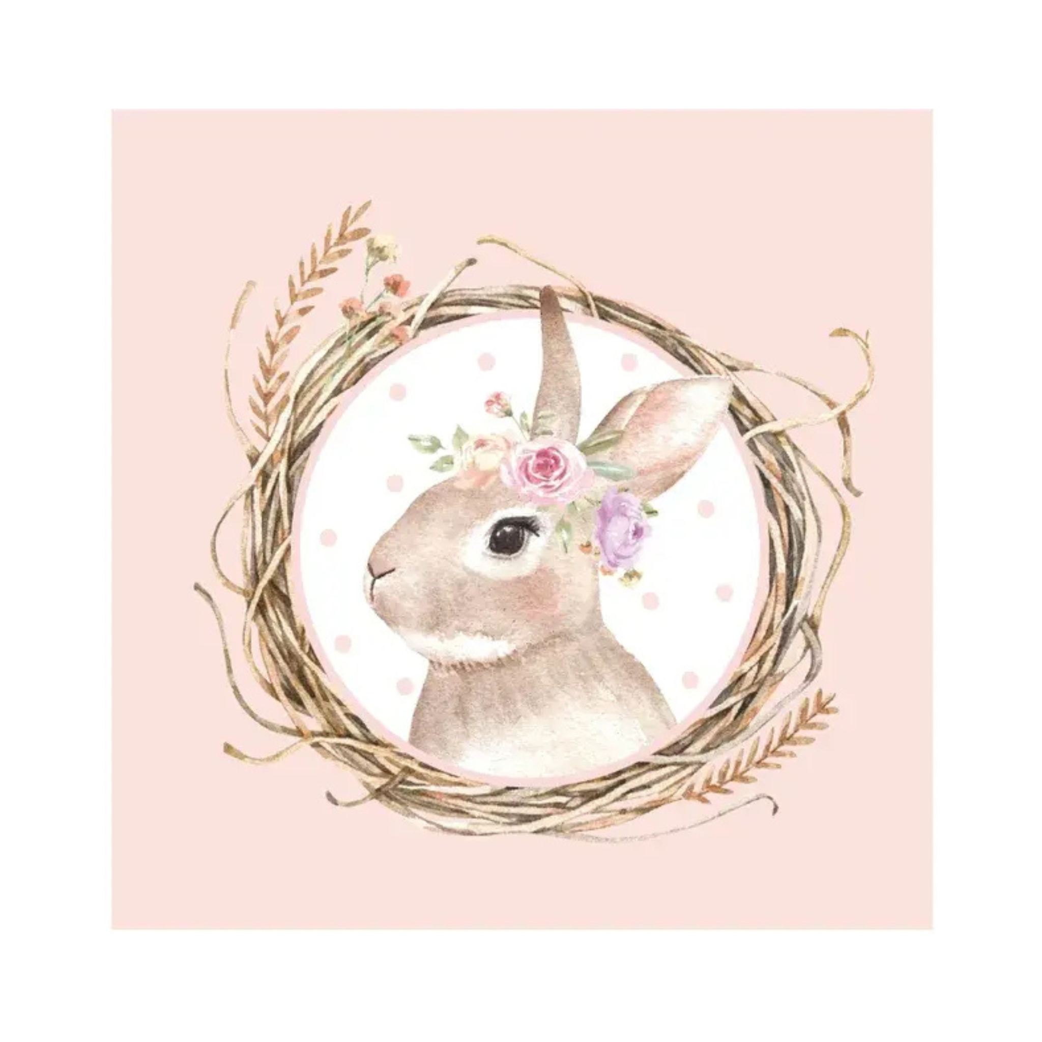 Ensemble de 20 serviettes en papier Cadre de lapin rose 
