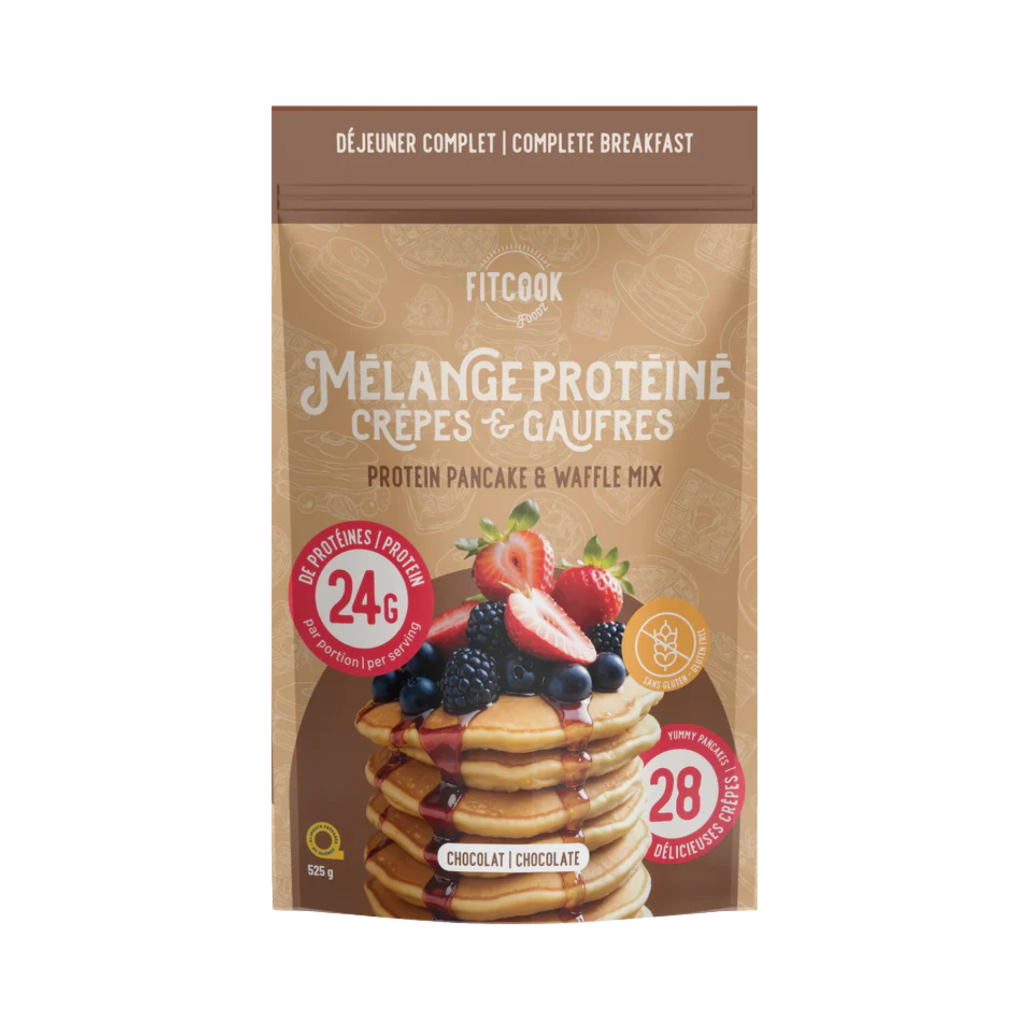 Mélange protéiné chocolat pour crêpes et gaufres sans gluten 525 g – Le Fit Cook 