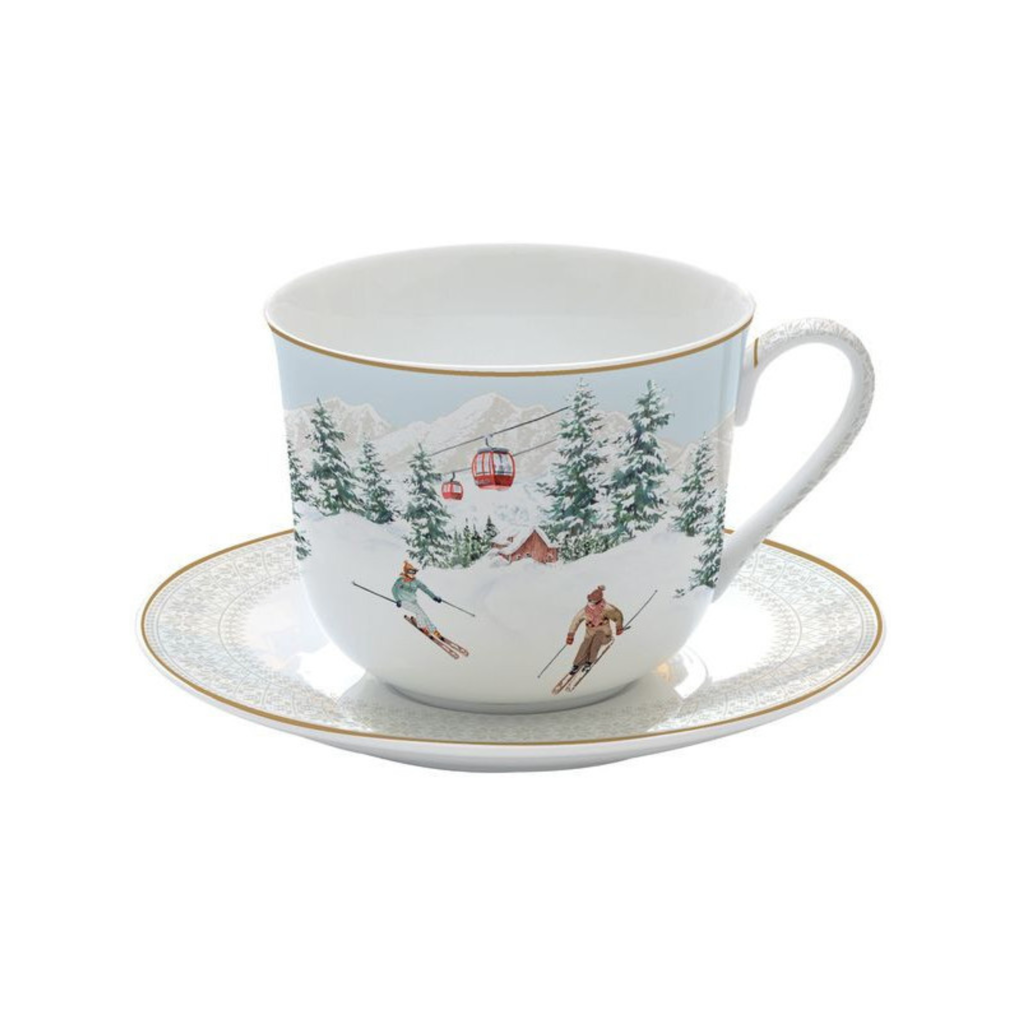Tasse en porcelaine avec soucoupe skieurs 400 ml