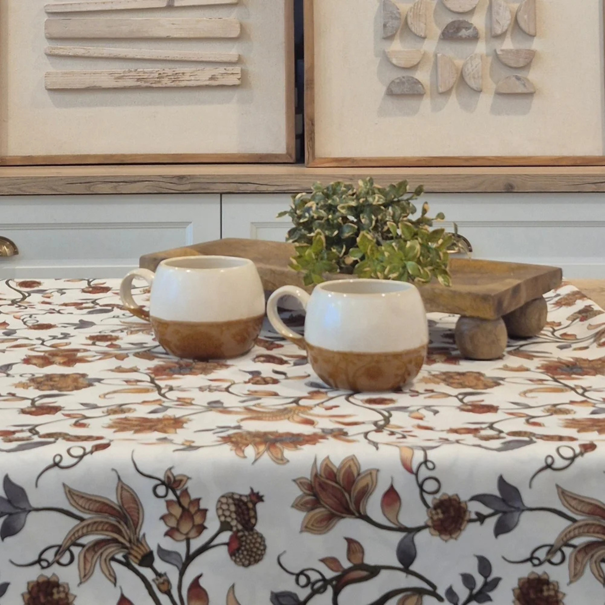 Susan Terracotta Floral White Tablecloth 54 x 72 in - Brunelli