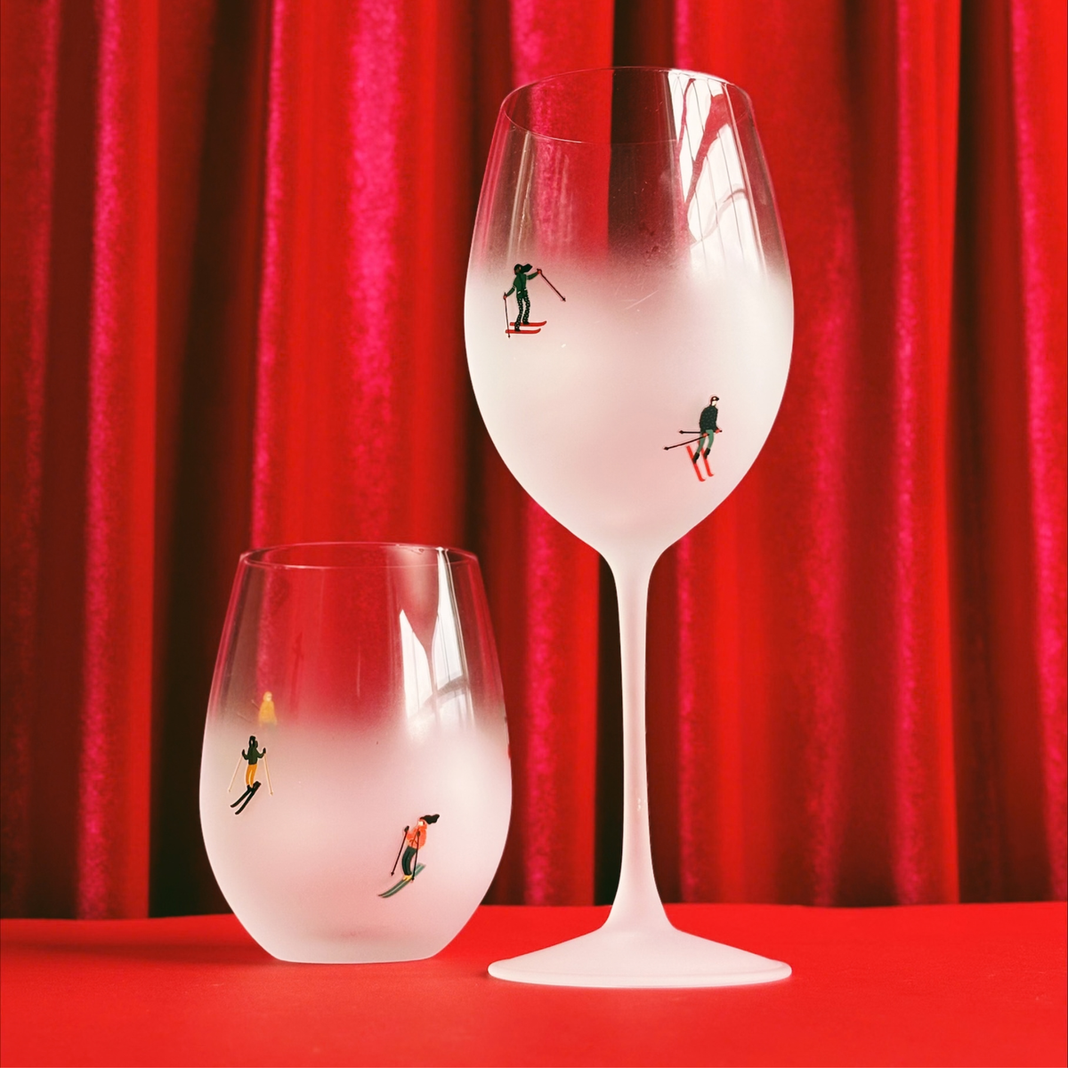 Coupe à vin givrée avec skieurs 530 ml - Abbott