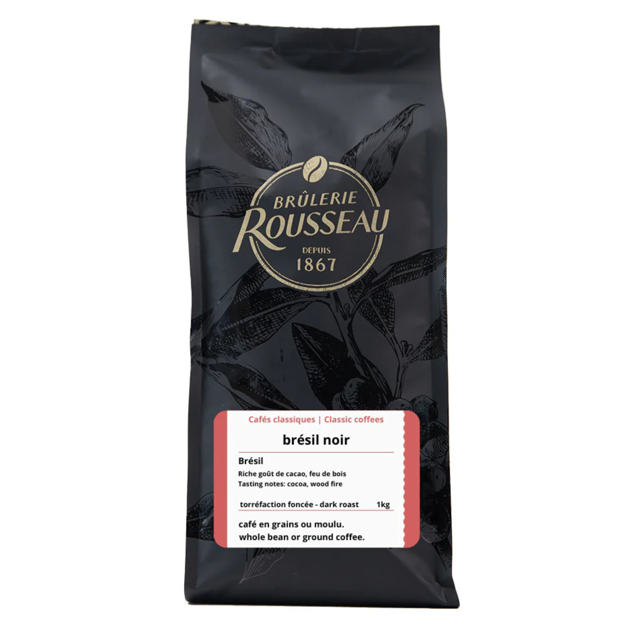 Café en grains Brésil Noir 1kg - Brûlerie Rousseau