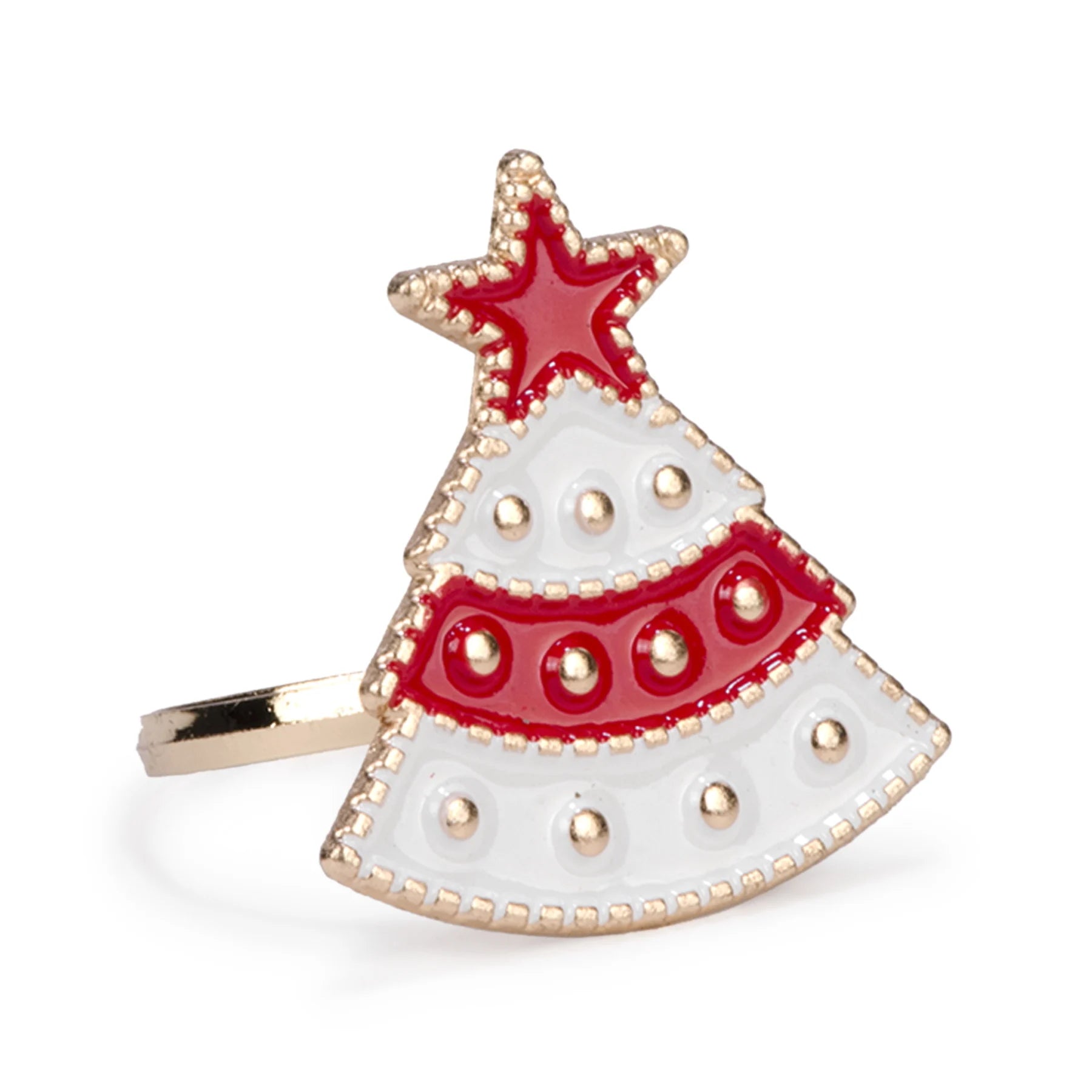 Set of 4 Red &amp; White Fir Napkin Rings