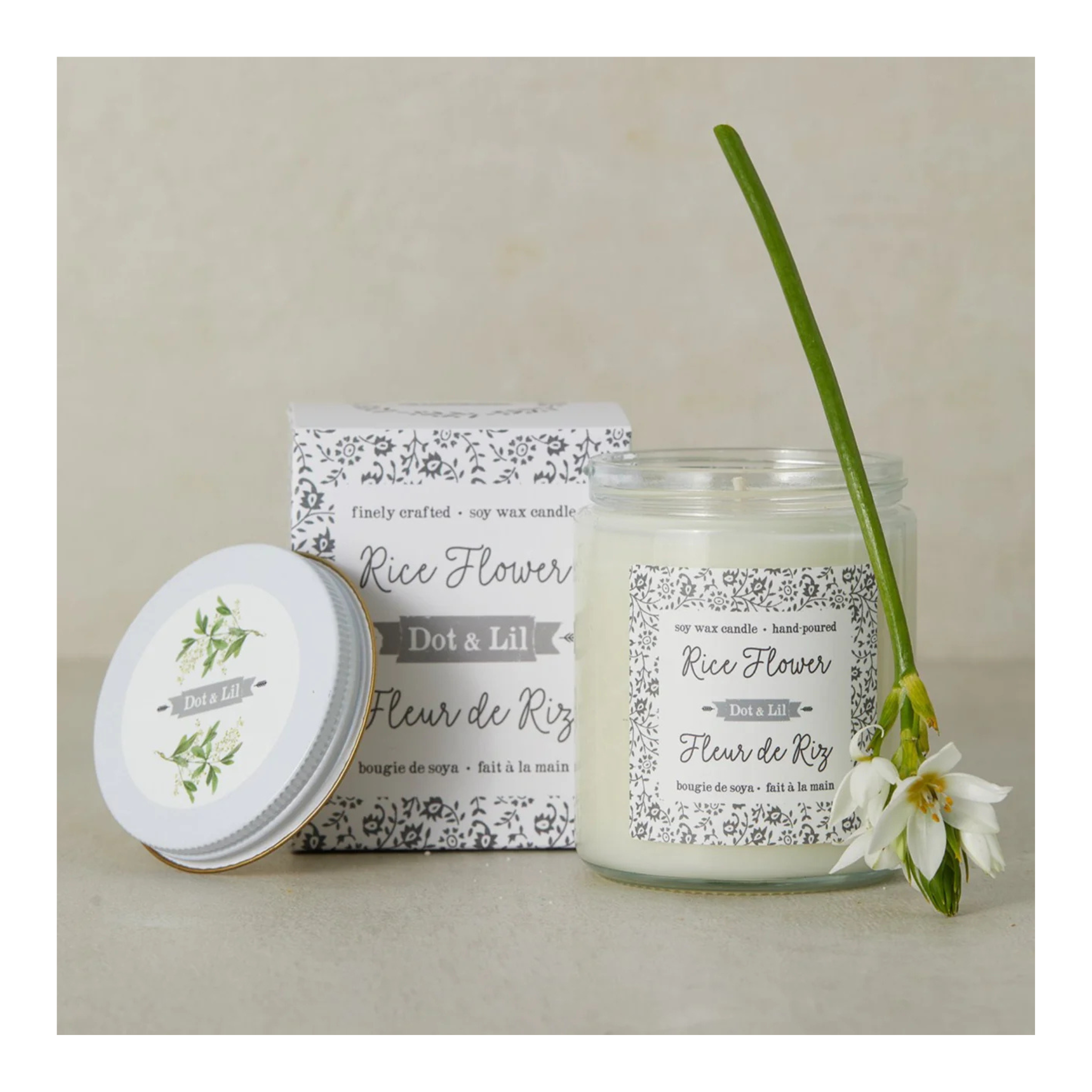 Chandelle de soja Fleur de Riz 205g - Dot & Lil