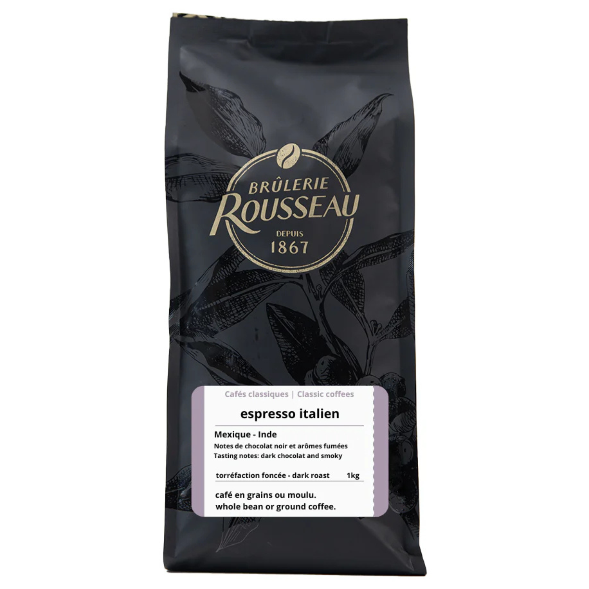 Italian Espresso Coffee Beans 1kg - Brûlerie Rousseau