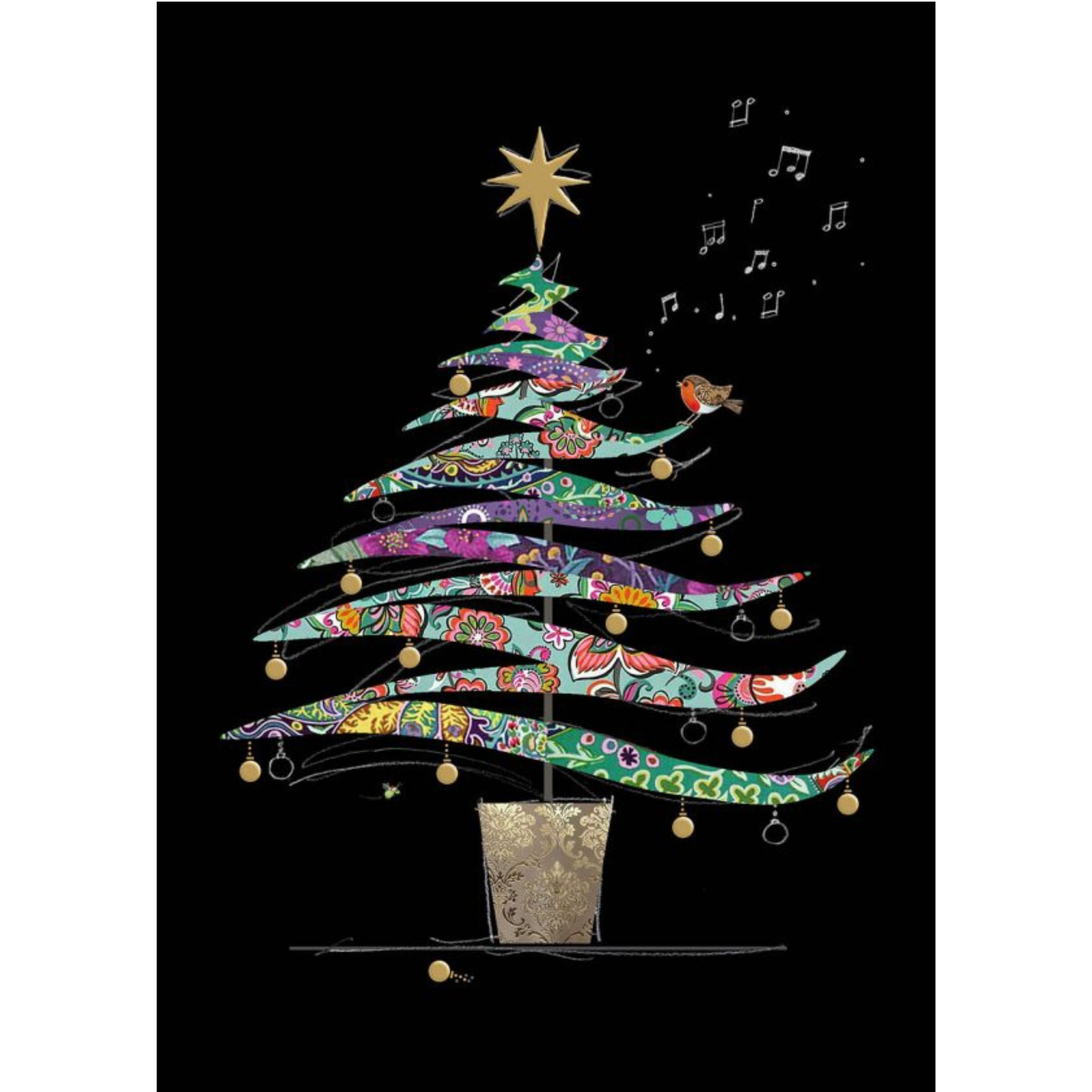 Black Greeting Card with Fir Tree