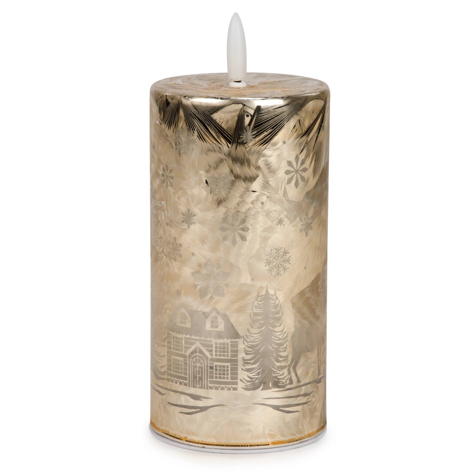 Chandelle dorée sans flamme Maison Enneigée 6"