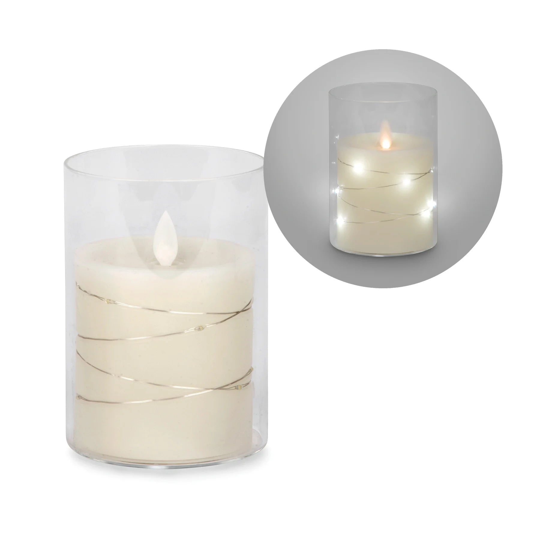5" Cream Glass Illuminated Candle