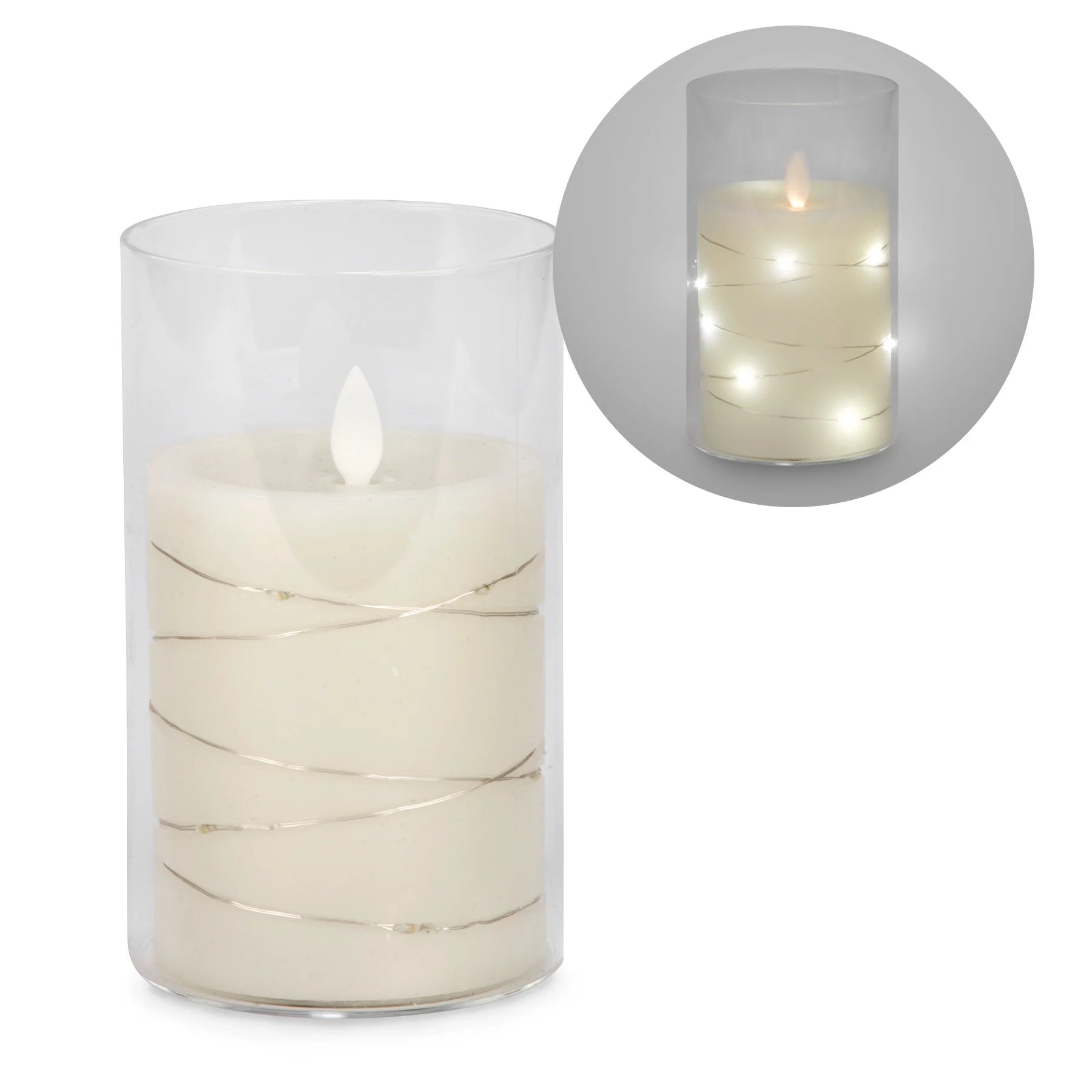 Illuminated 6" Cream Glass Candle
