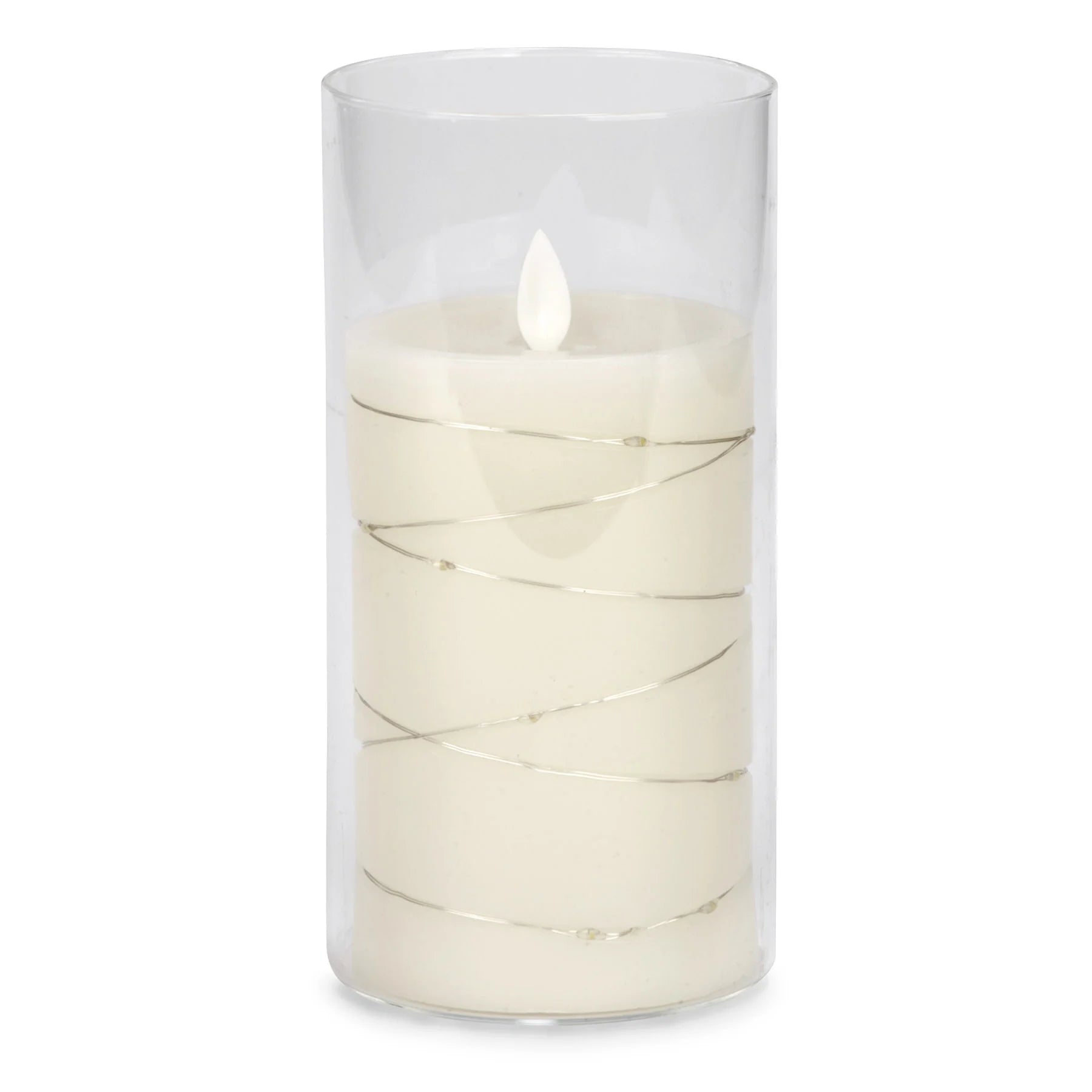 7" Cream Glass Illuminated Candle