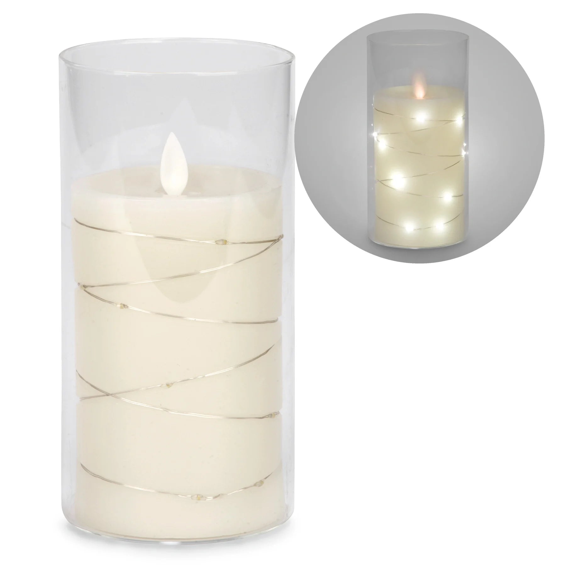 7" Cream Glass Illuminated Candle