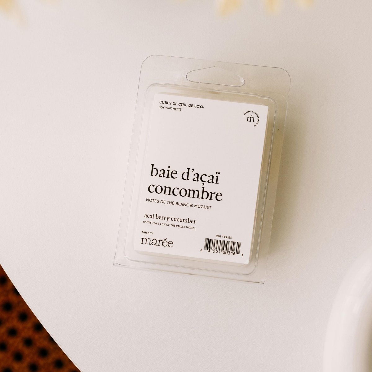Cubes de cire de soya Baie d'açaï et concombre Marée Chandelles