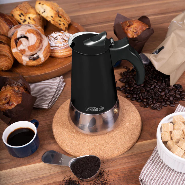 Cafetière espresso sur cuisinière en acier inoxydable Noir 6 tasses