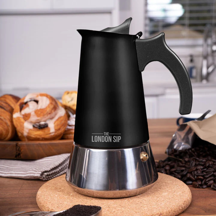 Cafetière espresso sur cuisinière en acier inoxydable Noir 6 tasses