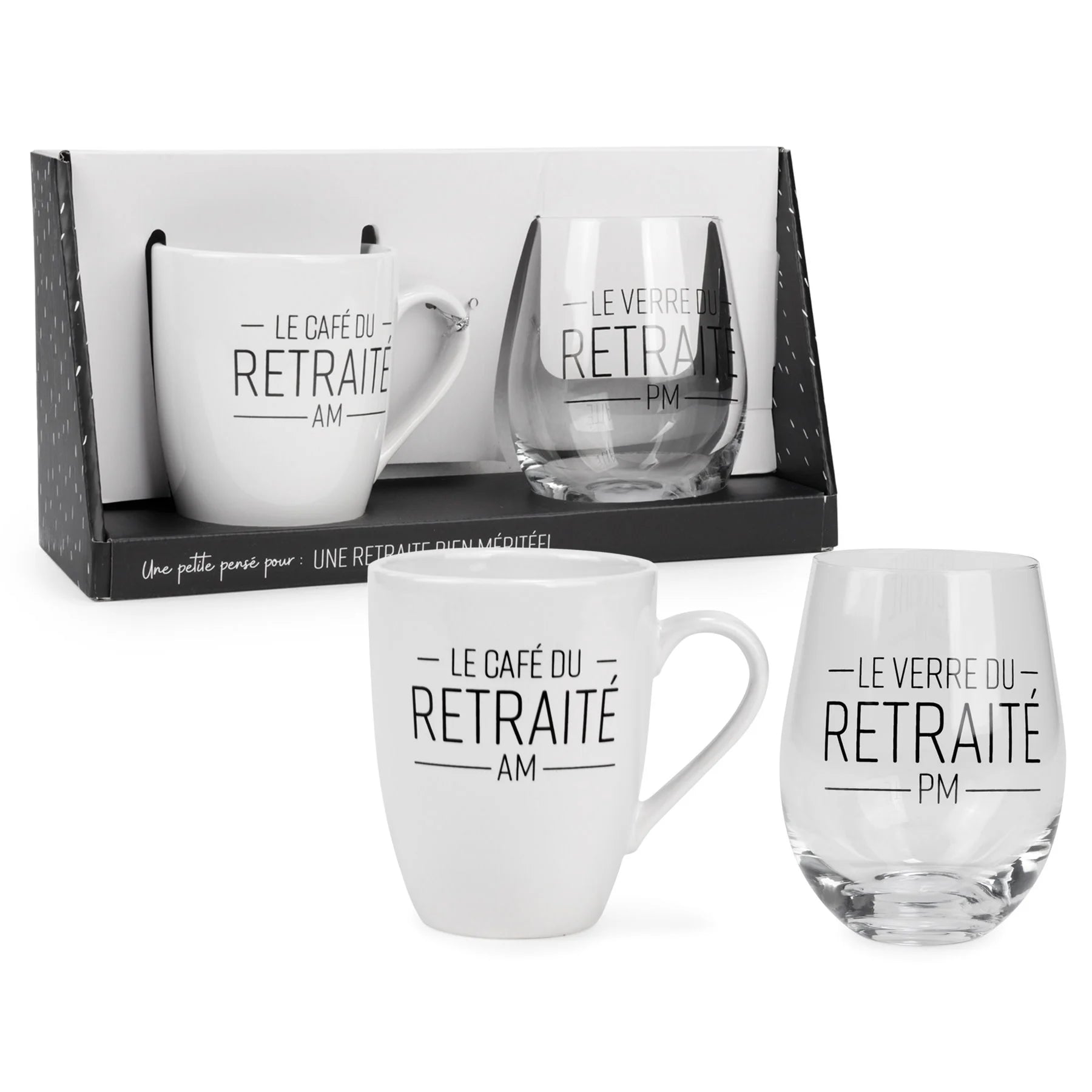 Ensemble tasse et verre à vin pour retraité