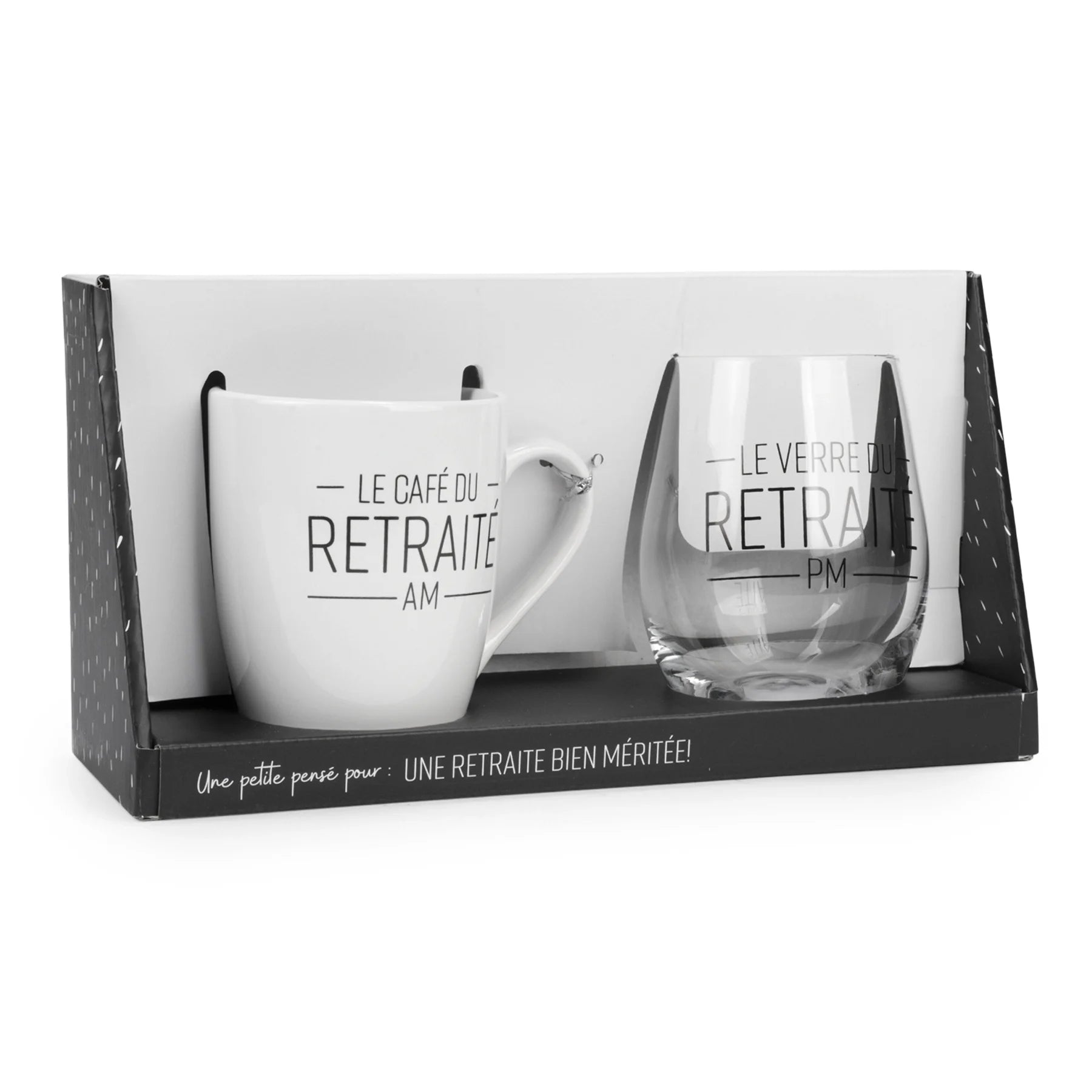 Ensemble tasse et verre à vin pour retraité