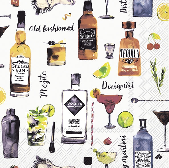 Ensemble de 20 serviettes de table en papier Cocktails 25 x 25 cm