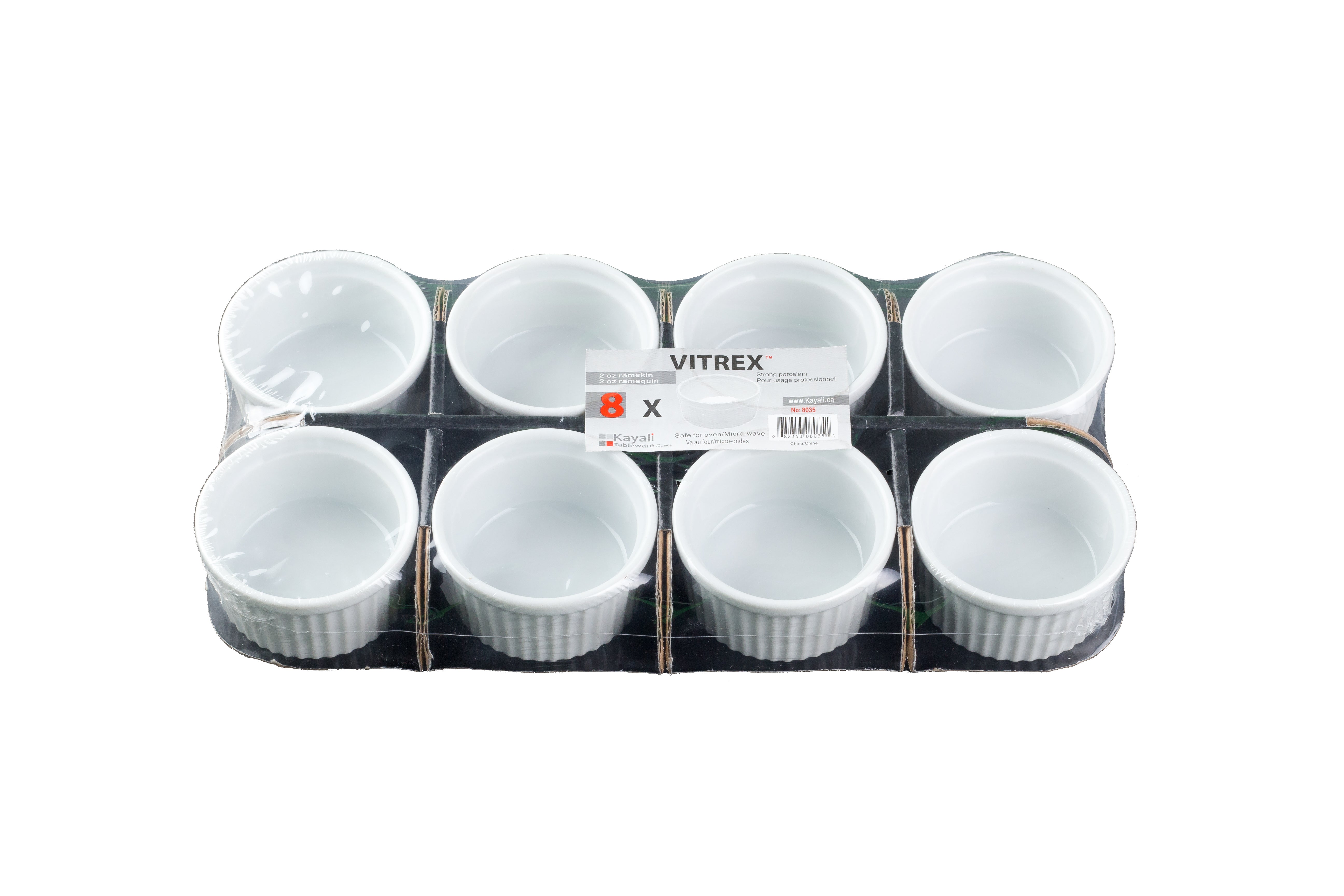 Set of 8 small Vitrex White ramekins 60ml 