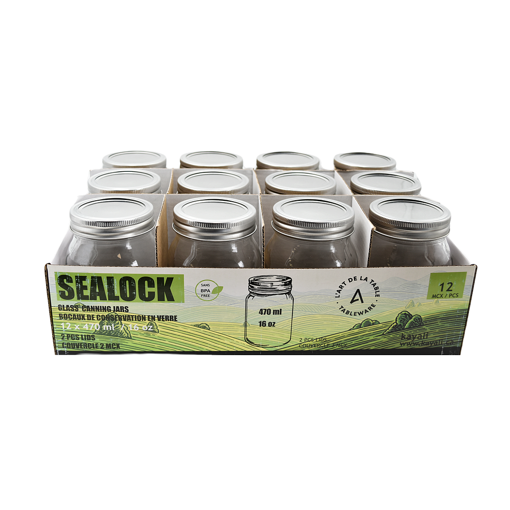 Ensemble de 12 pots Mason 470ml avec couvercles