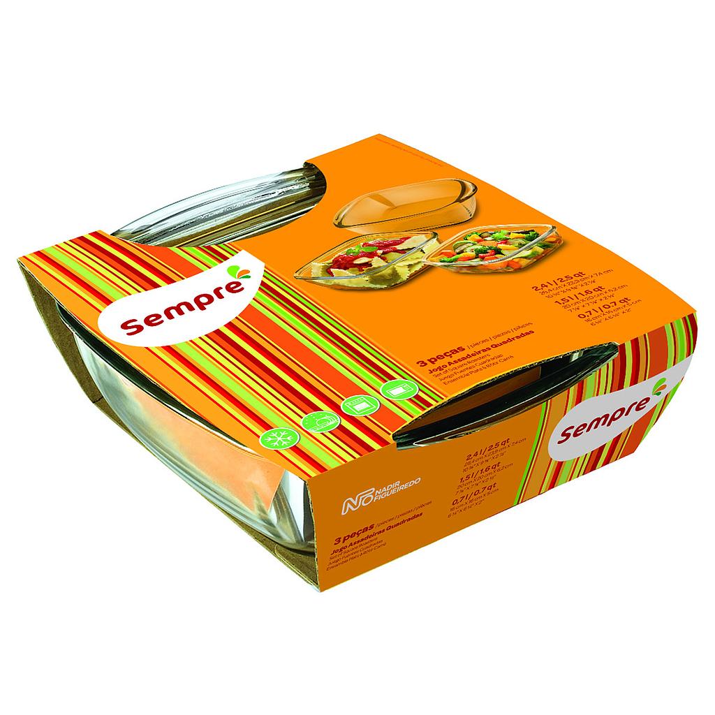 Ensemble de 3 plats carrés en verre