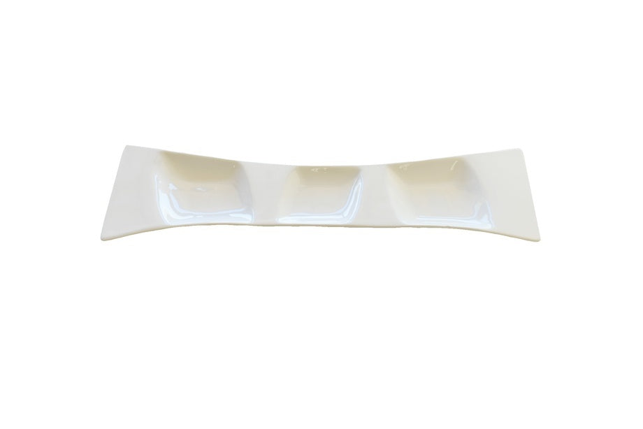 Plat avec division Luna 13 x 2.5 po en porcelaine Blanc