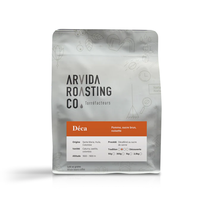 Café en grains Déca Colombie 300 g - Arvida Roasting Co