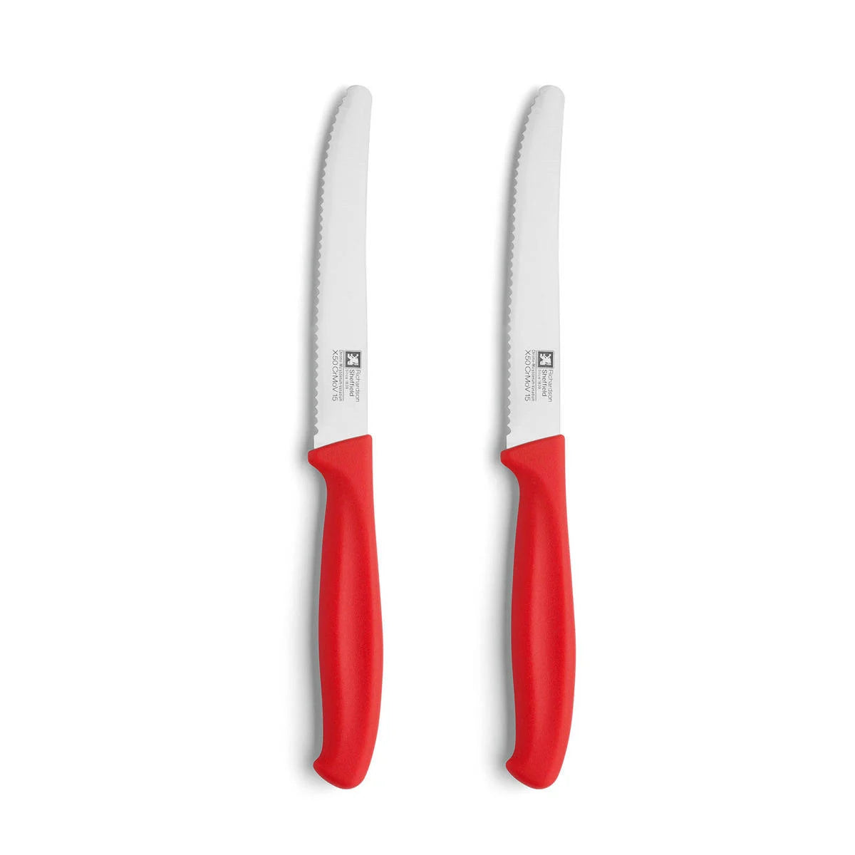 Set of 2 serrated knives with red handle