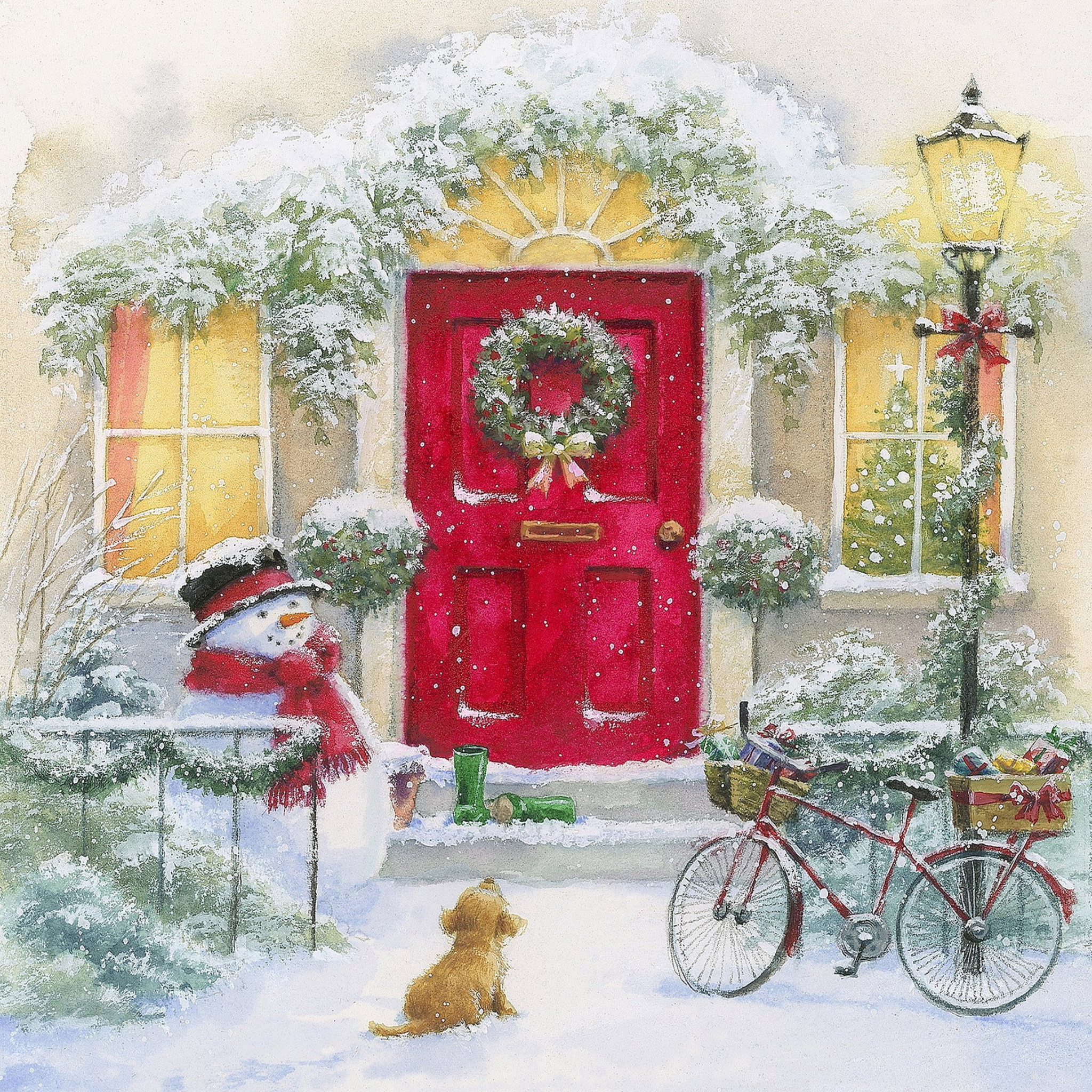 Ensemble de 20 serviettes de table en papier Chiot & Bonhomme de Neige