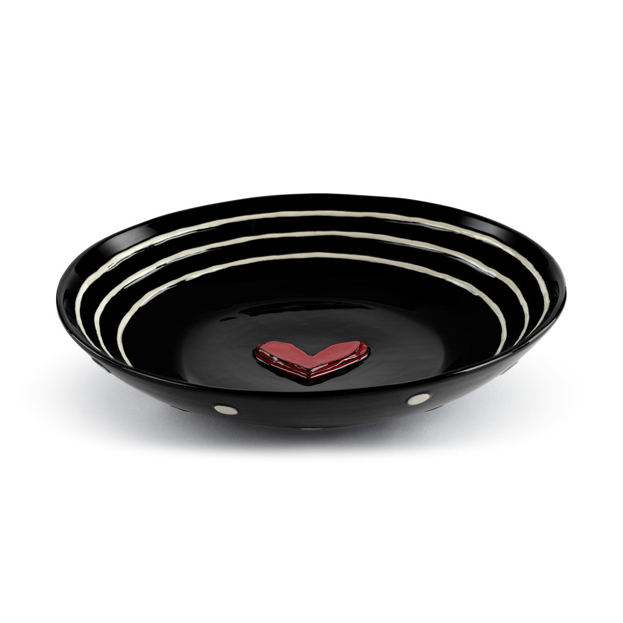 Bol de service rond ligné noir Coeur rouge