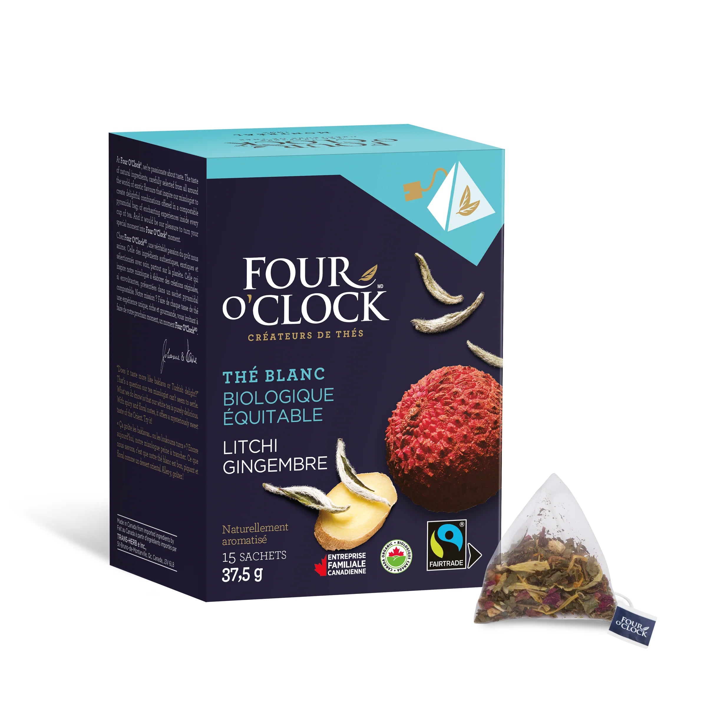 Organic Lychee &amp; Ginger White Tea 15 Bags - Four o'clock