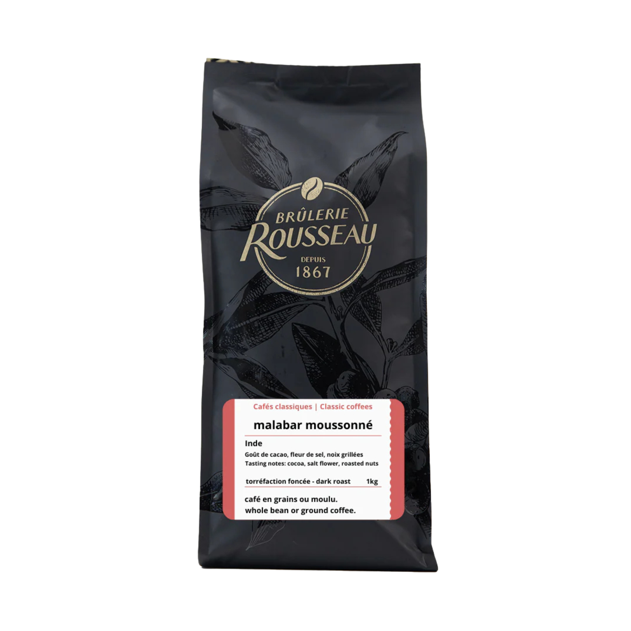 Café en grains Malabar moussonné 1 kg - Brûlerie Rousseau