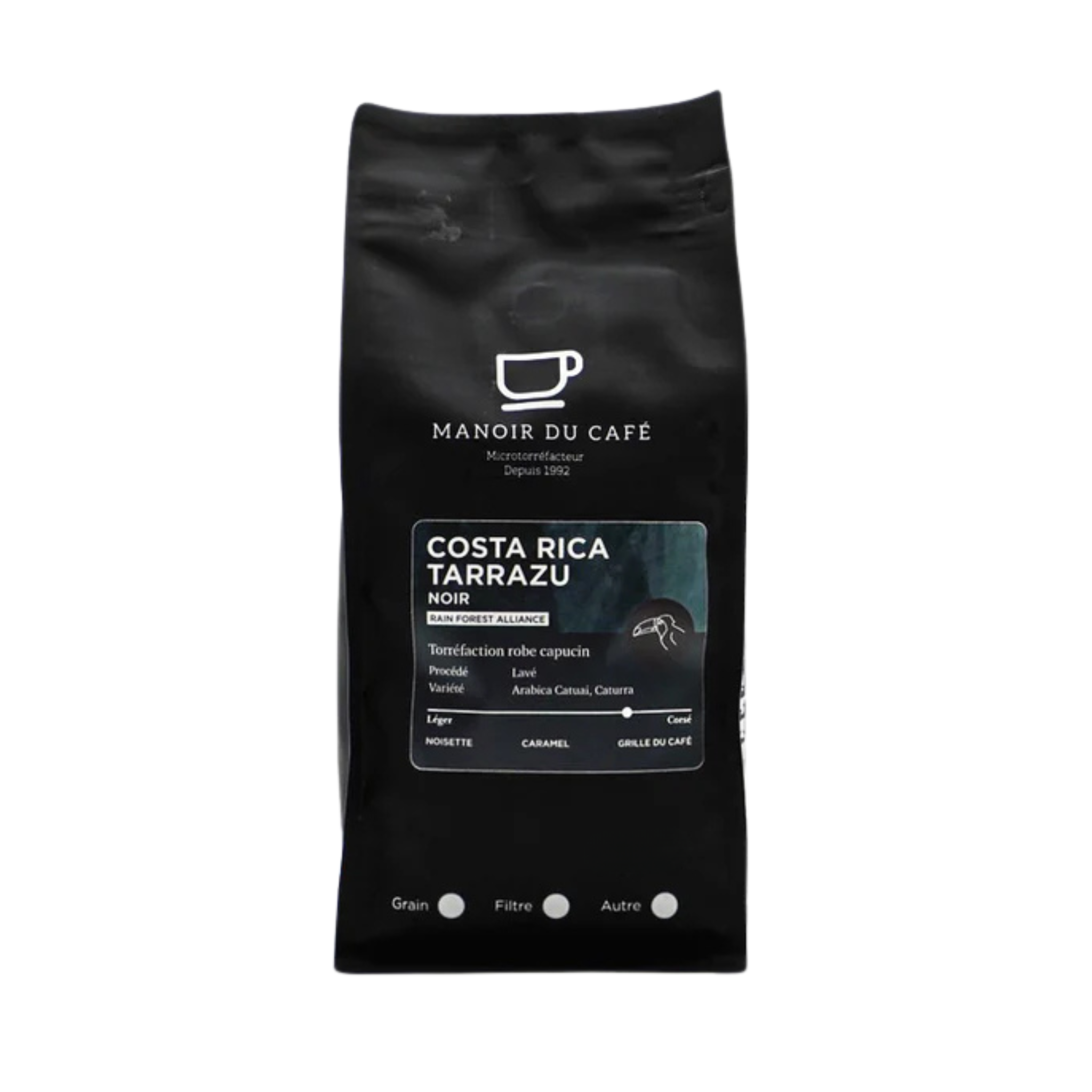 Café en grains Costa Rica Tarrazú Noir RFA 1 kg - Manoir du Café